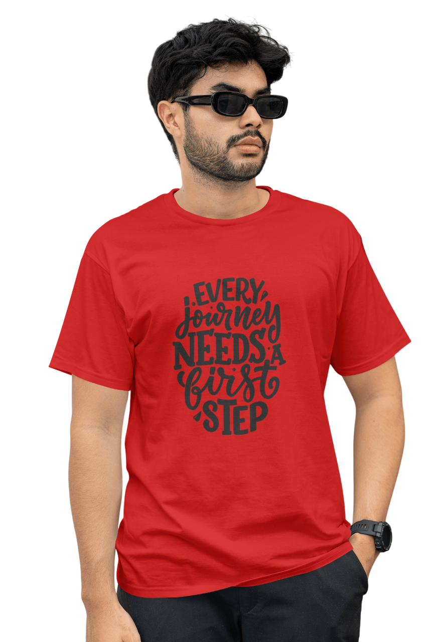 VEnhance T-Shirt Inspirational Quote, White Cotton, Every Journey Needs a First Step Design