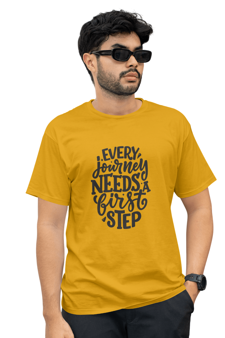 VEnhance T-Shirt Inspirational Quote, White Cotton, Every Journey Needs a First Step Design