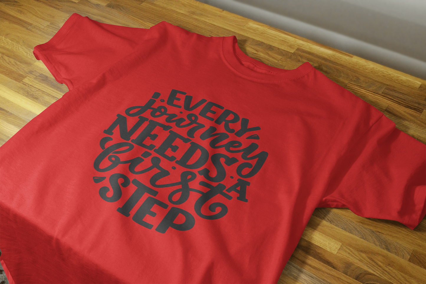 VEnhance T-Shirt Inspirational Quote, White Cotton, Every Journey Needs a First Step Design