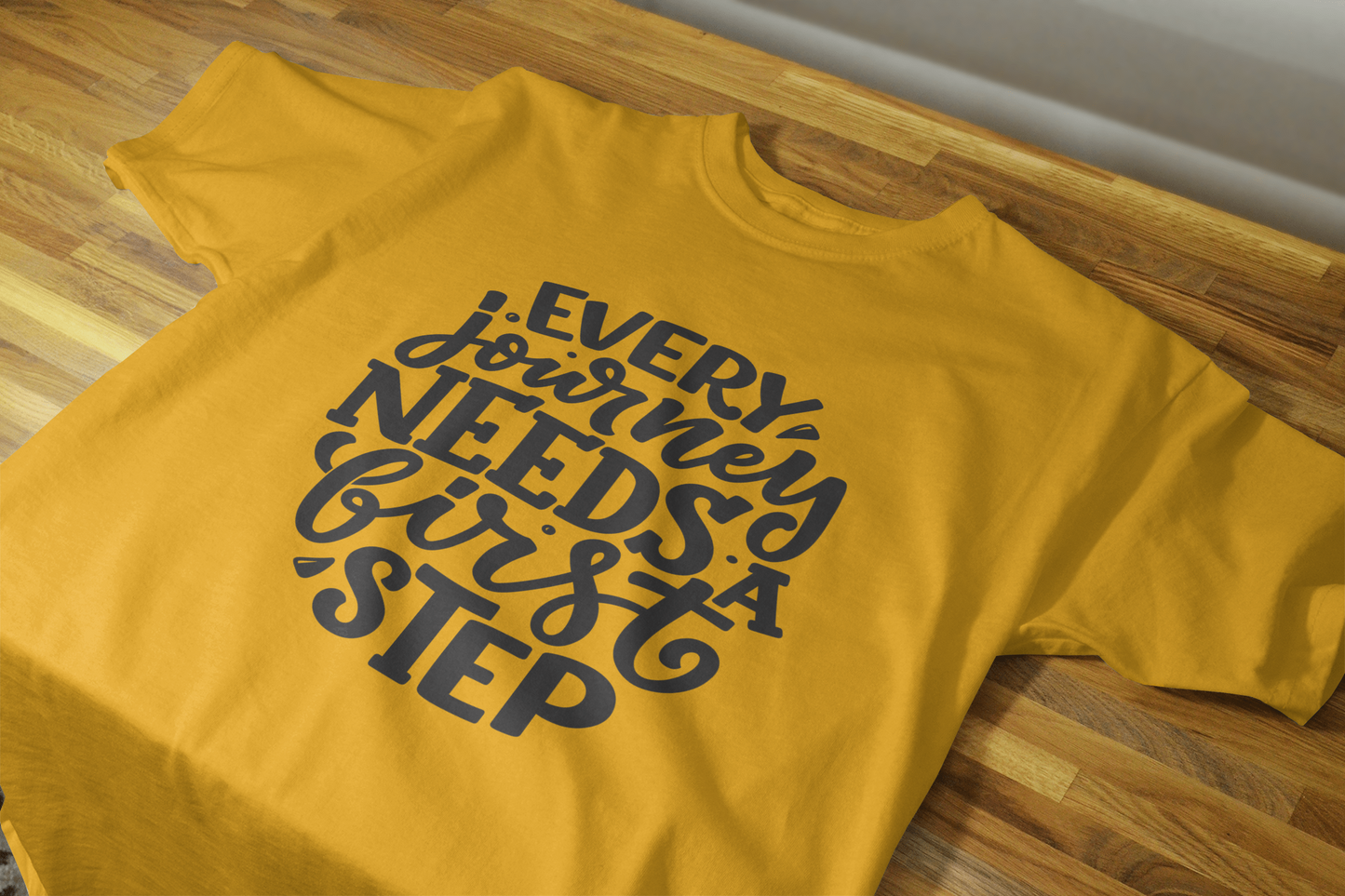 VEnhance T-Shirt Inspirational Quote, White Cotton, Every Journey Needs a First Step Design