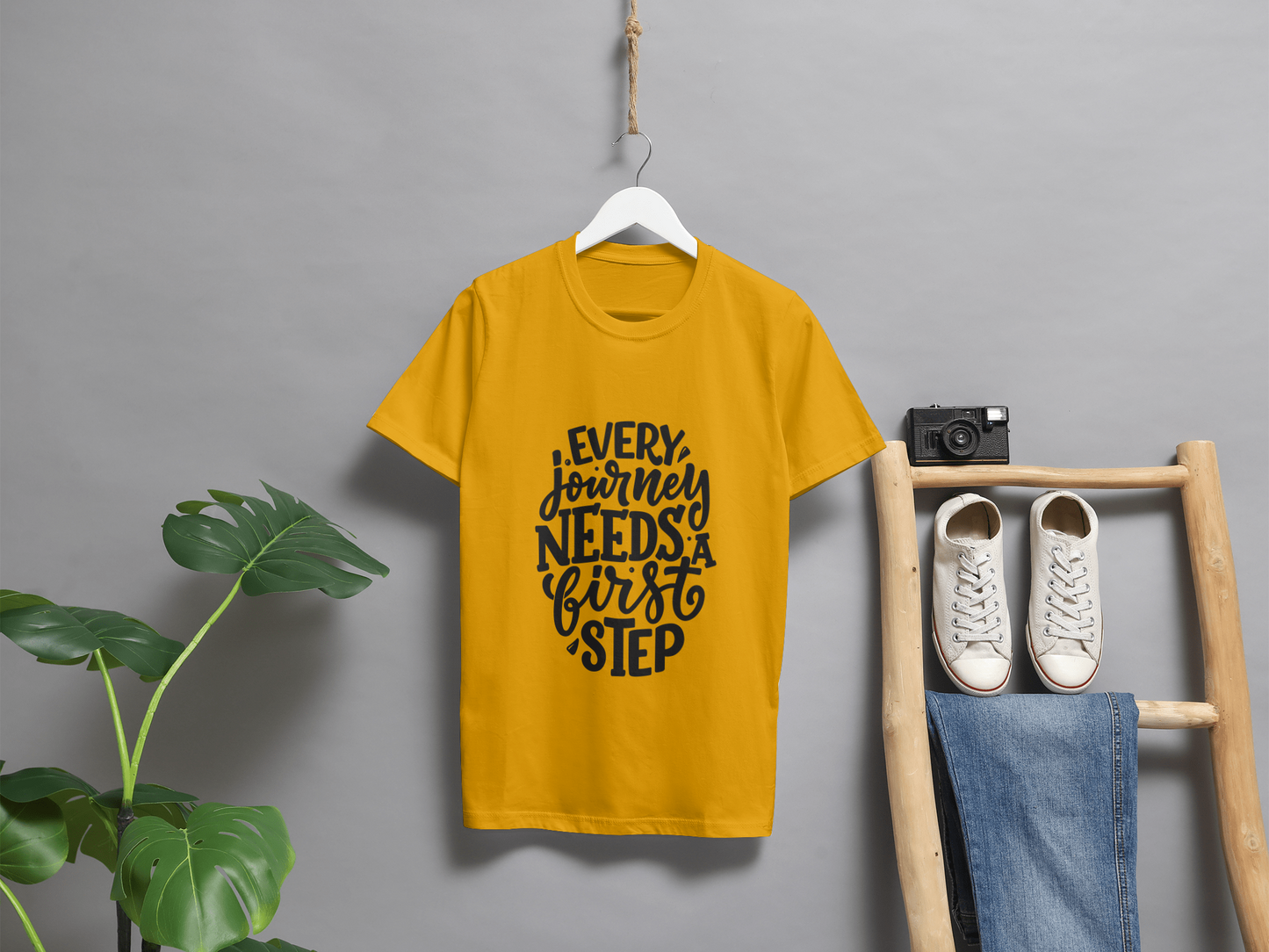 VEnhance T-Shirt Inspirational Quote, White Cotton, Every Journey Needs a First Step Design
