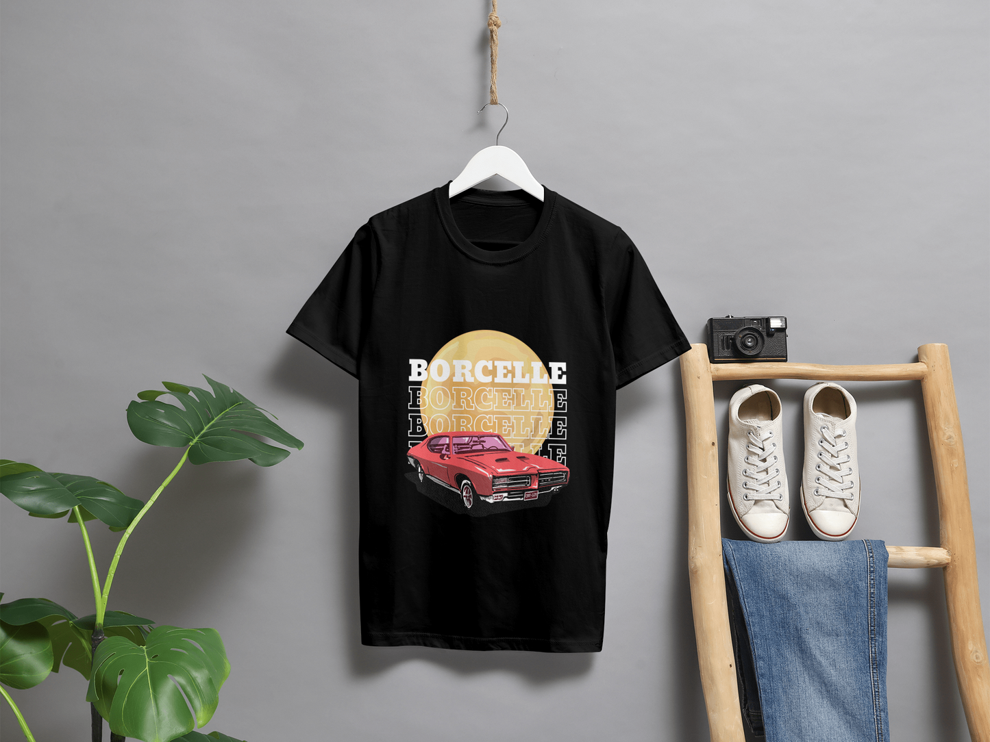 Classic Car Borcelle Graphic T-Shirt, Navy Blue, Vintage Muscle Car Design, Cotton Casual Wear