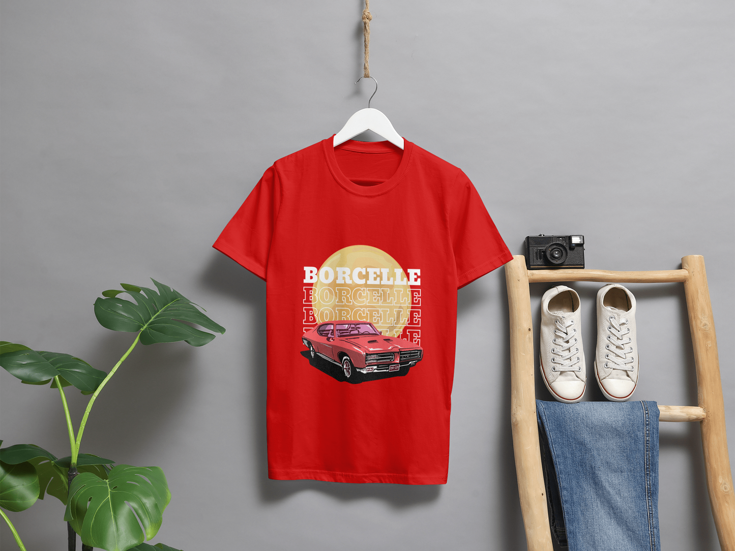 Classic Car Borcelle Graphic T-Shirt, Navy Blue, Vintage Muscle Car Design, Cotton Casual Wear