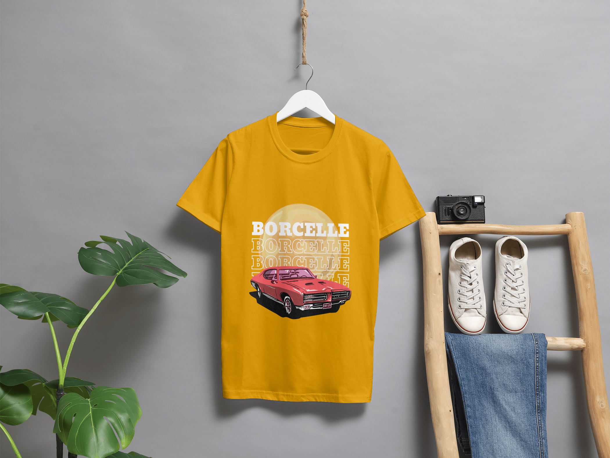 Classic Car Borcelle Graphic T-Shirt, Navy Blue, Vintage Muscle Car Design, Cotton Casual Wear
