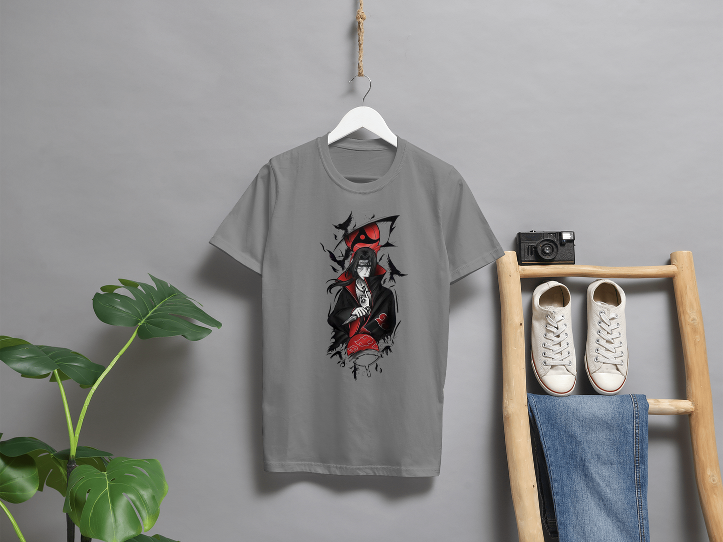 VEnhance T-Shirt Anime Character Graphic, White Cotton, Crow Design, Short Sleeve