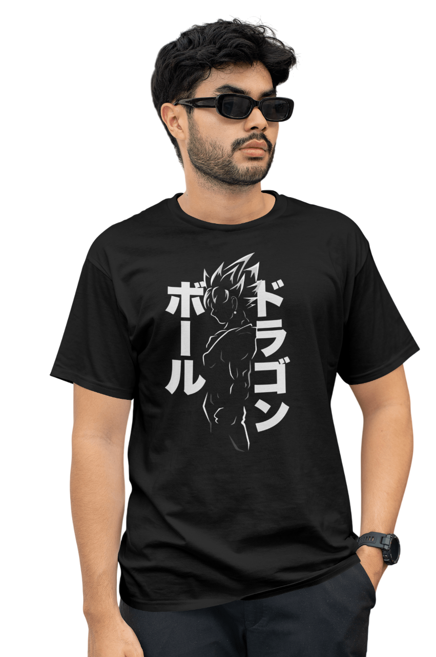VEnhance T-Shirt Anime Dragon Ball Graphic, Japanese Text Design, Navy Blue, Cotton