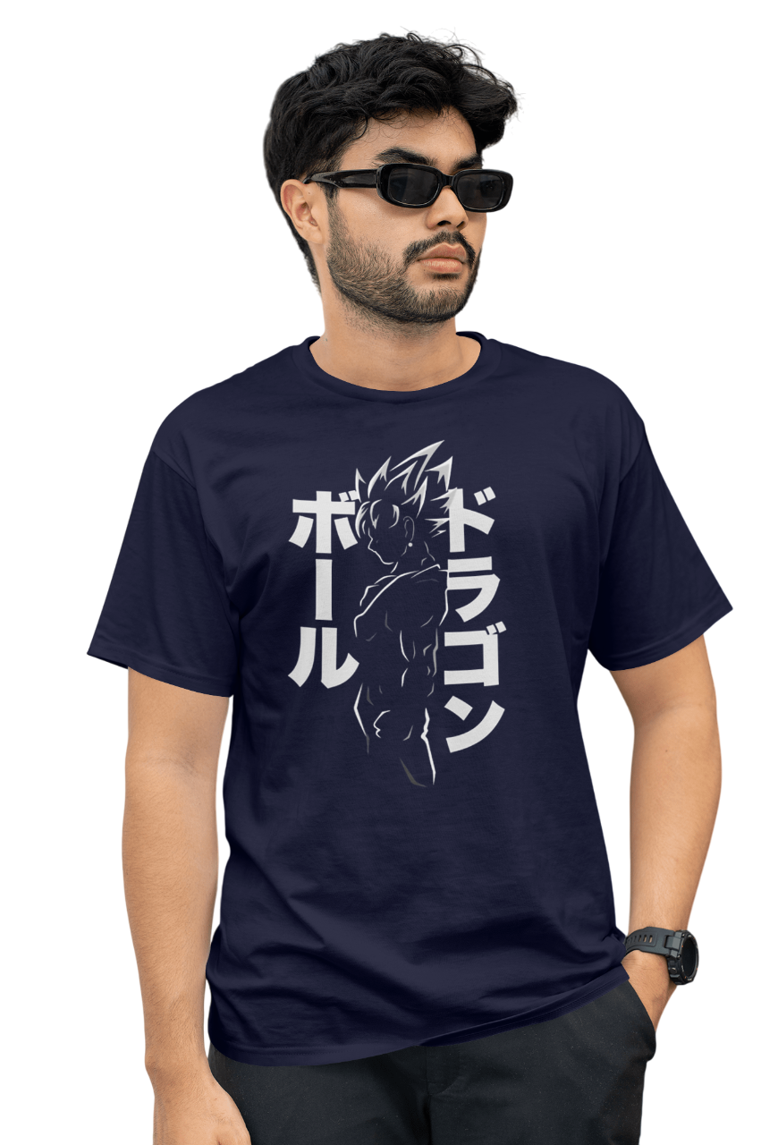 VEnhance T-Shirt Anime Dragon Ball Graphic, Japanese Text Design, Navy Blue, Cotton