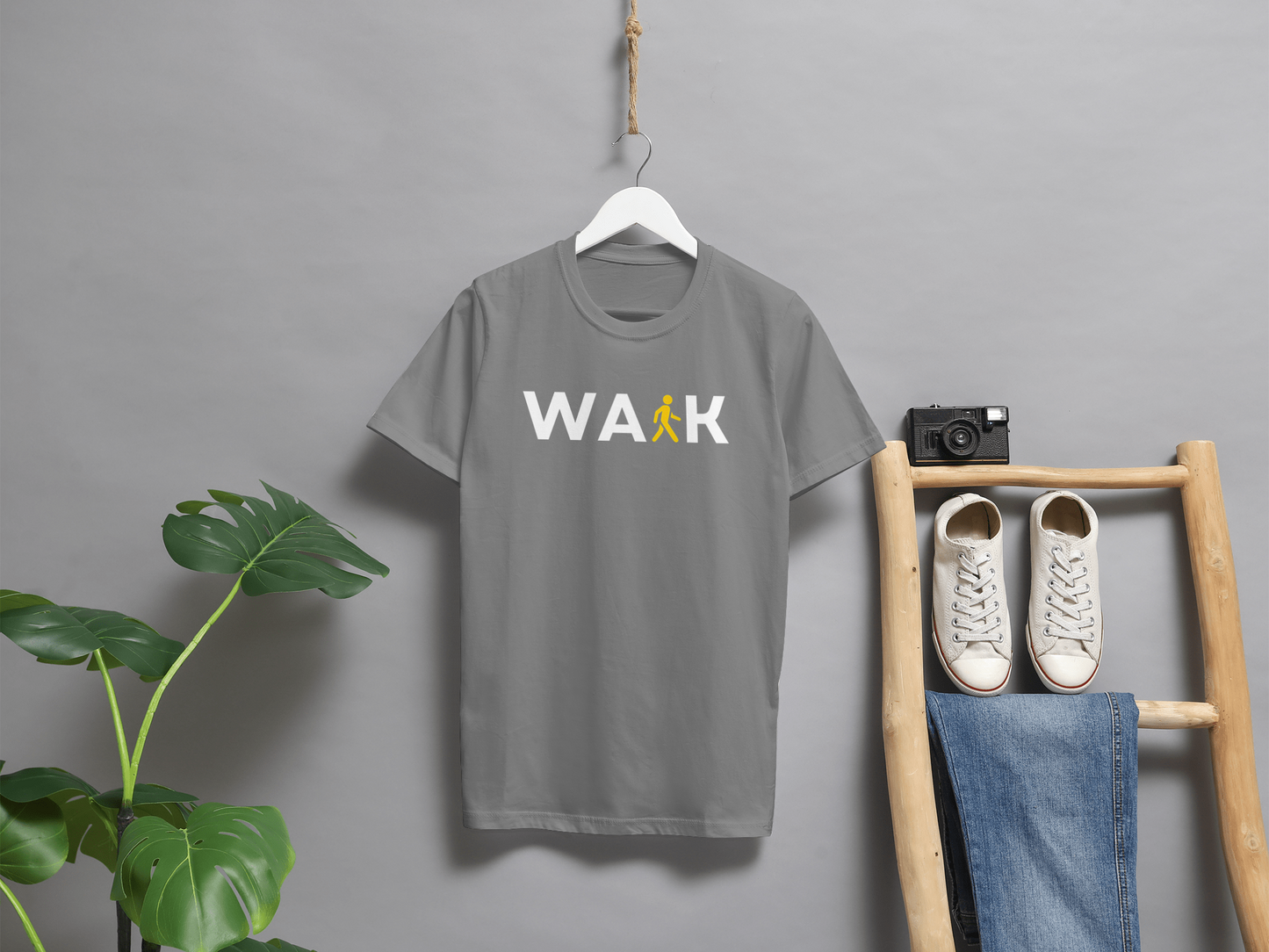 VEnhance T-Shirt Walk Graphic Print, Navy Blue, Cotton, Round Neck, Short Sleeve