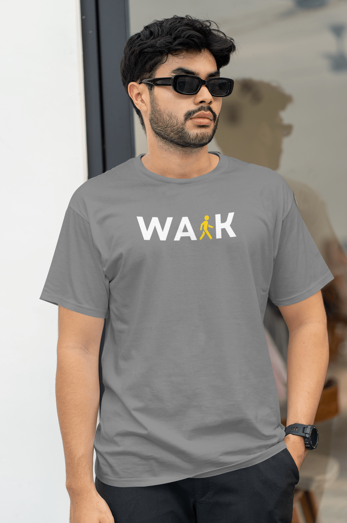 VEnhance T-Shirt Walk Graphic Print, Navy Blue, Cotton, Round Neck, Short Sleeve