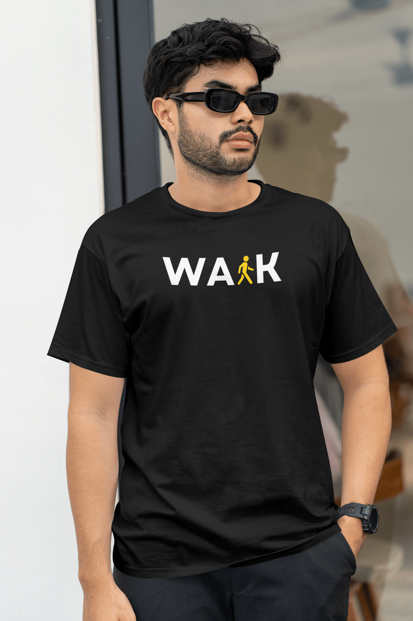 VEnhance T-Shirt Walk Graphic Print, Navy Blue, Cotton, Round Neck, Short Sleeve