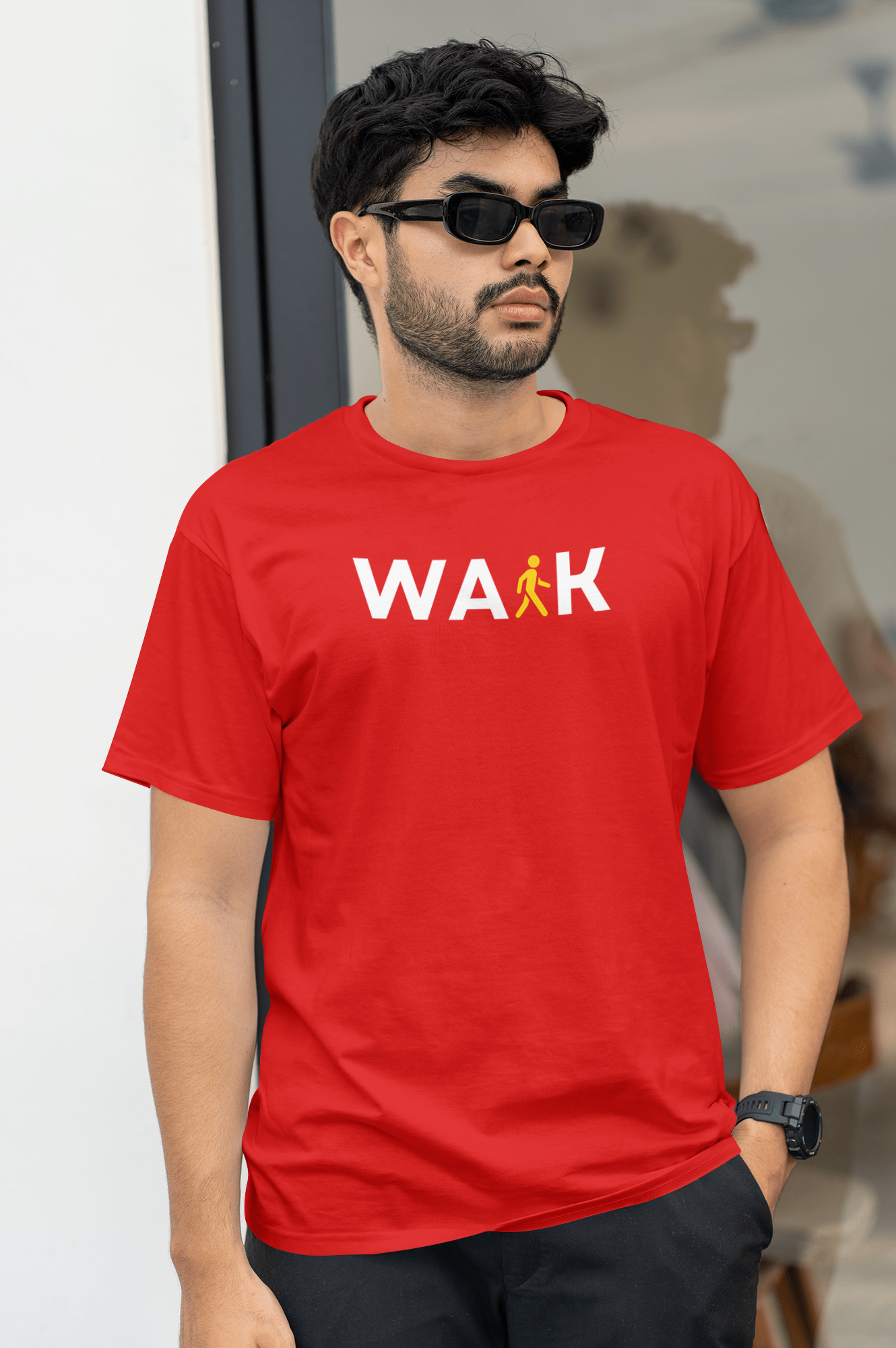 VEnhance T-Shirt Walk Graphic Print, Navy Blue, Cotton, Round Neck, Short Sleeve