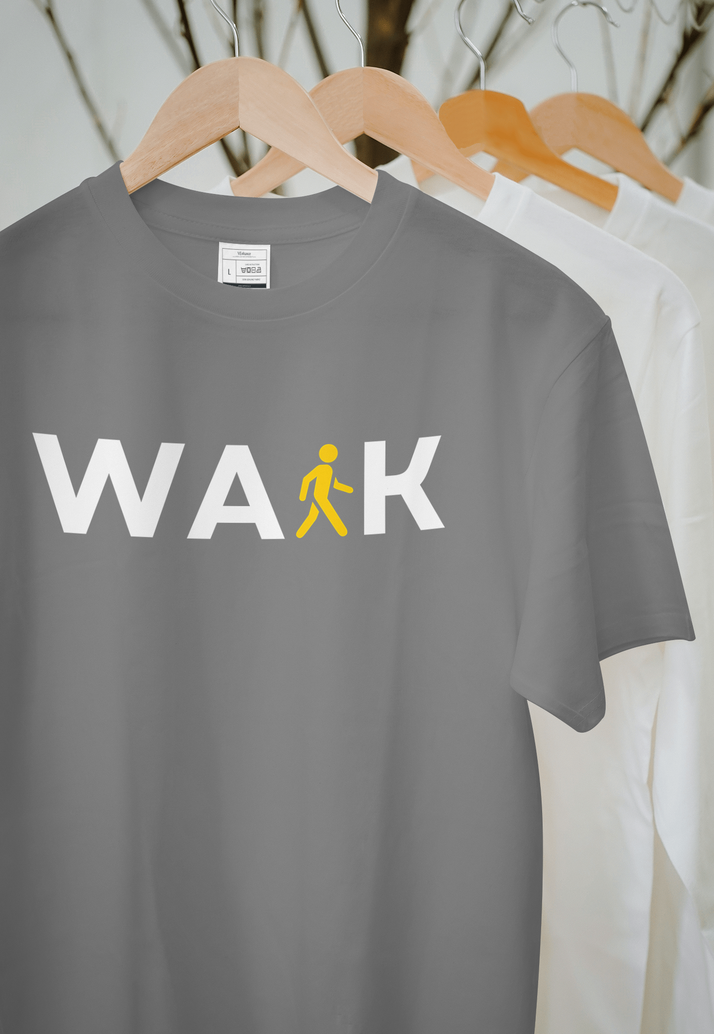 VEnhance T-Shirt Walk Graphic Print, Navy Blue, Cotton, Round Neck, Short Sleeve