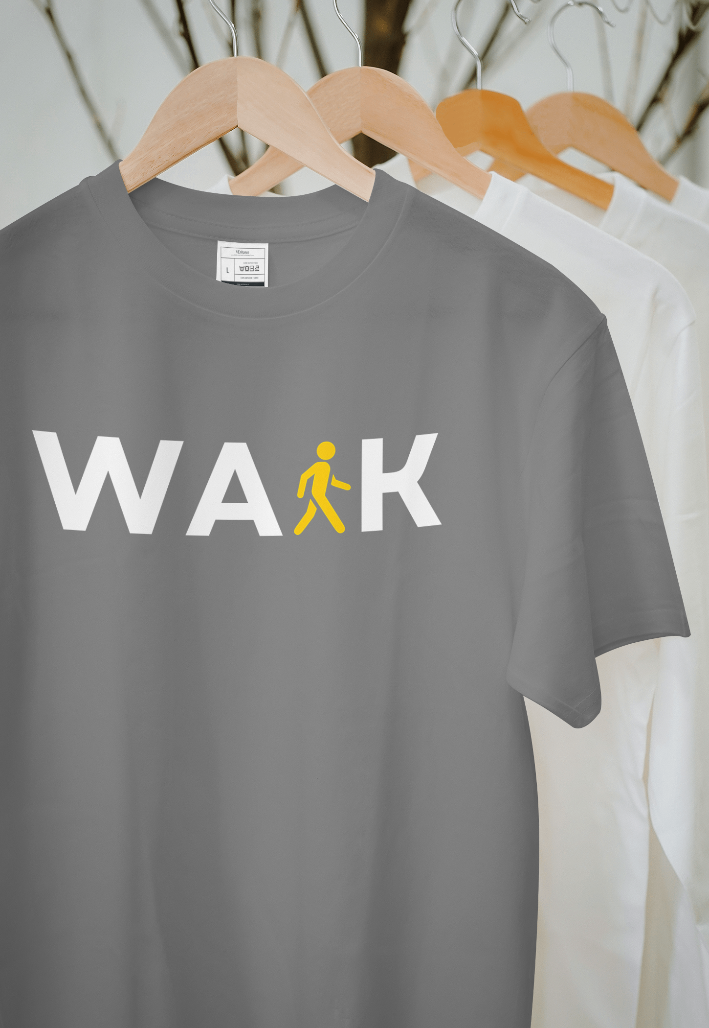 VEnhance T-Shirt Walk Graphic Print, Navy Blue, Cotton, Round Neck, Short Sleeve