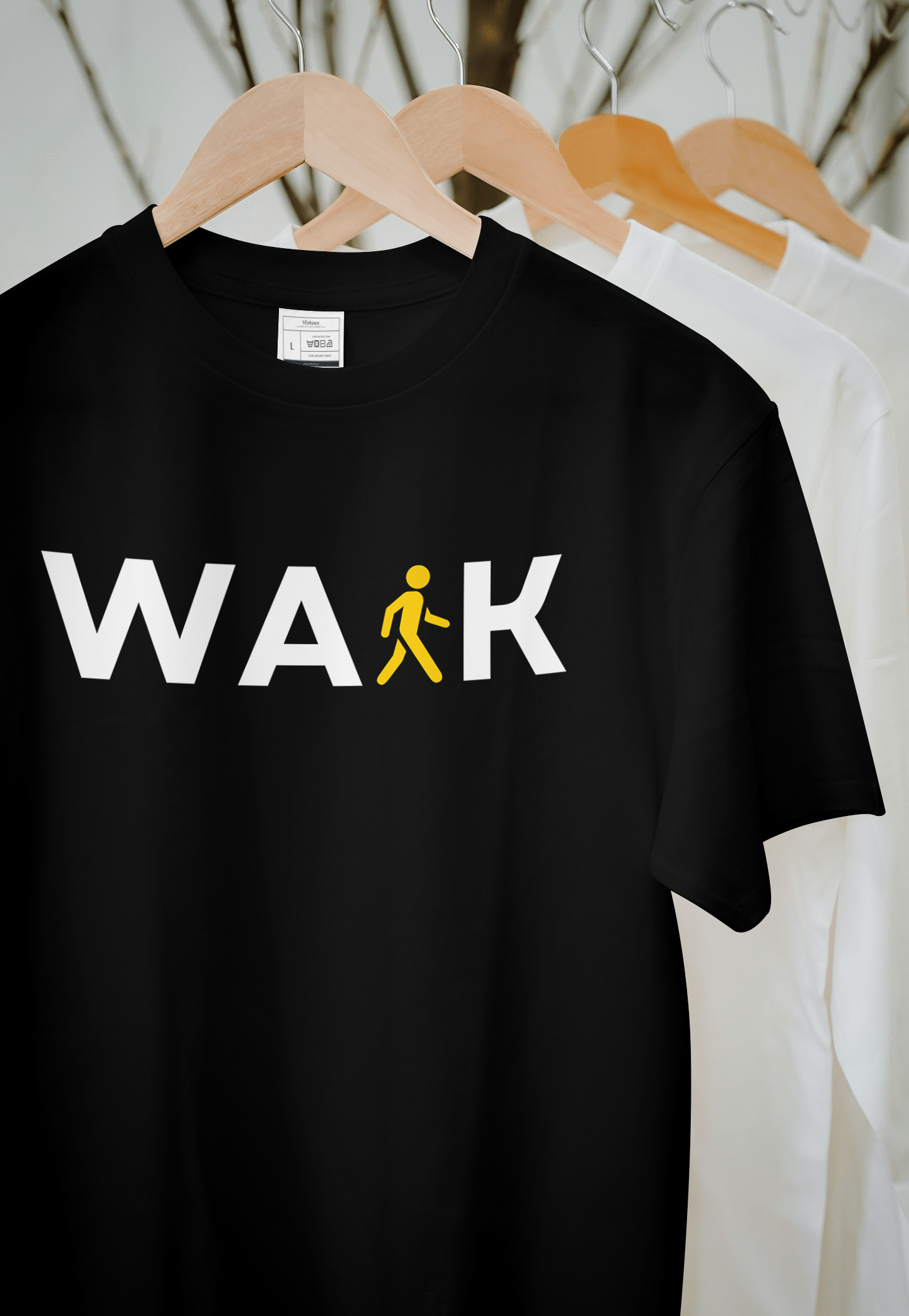 VEnhance T-Shirt Walk Graphic Print, Navy Blue, Cotton, Round Neck, Short Sleeve
