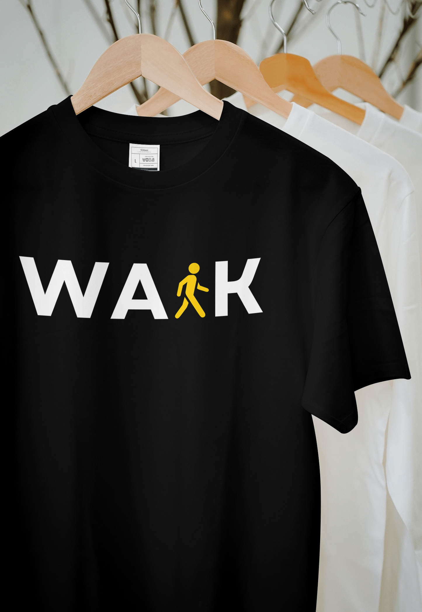 VEnhance T-Shirt Walk Graphic Print, Navy Blue, Cotton, Round Neck, Short Sleeve
