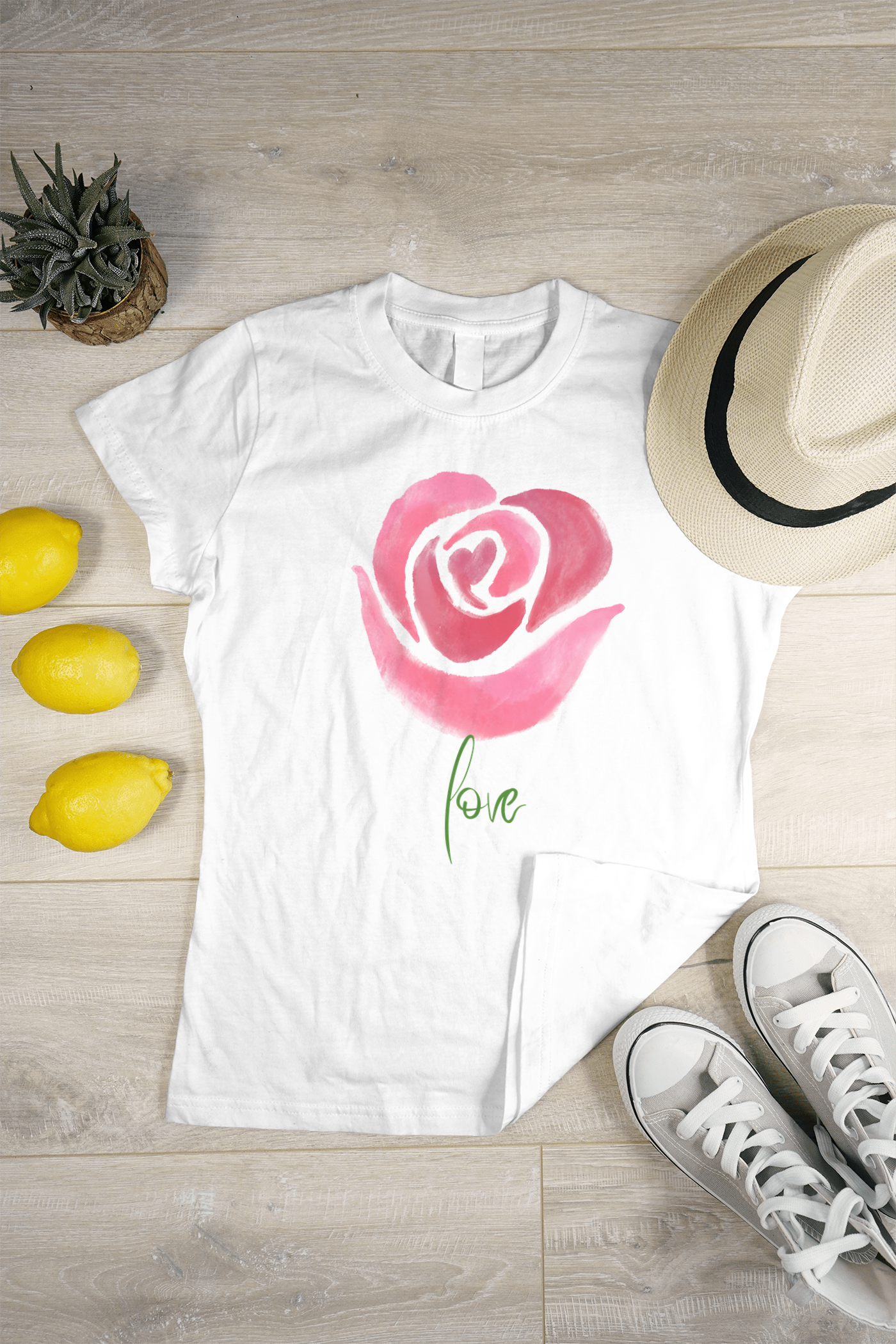 VEnhance Women's Watercolour Rose Print T-Shirt