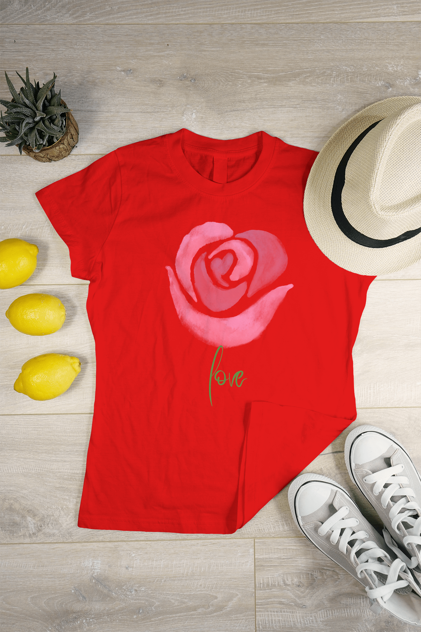 VEnhance Women's Watercolour Rose Print T-Shirt