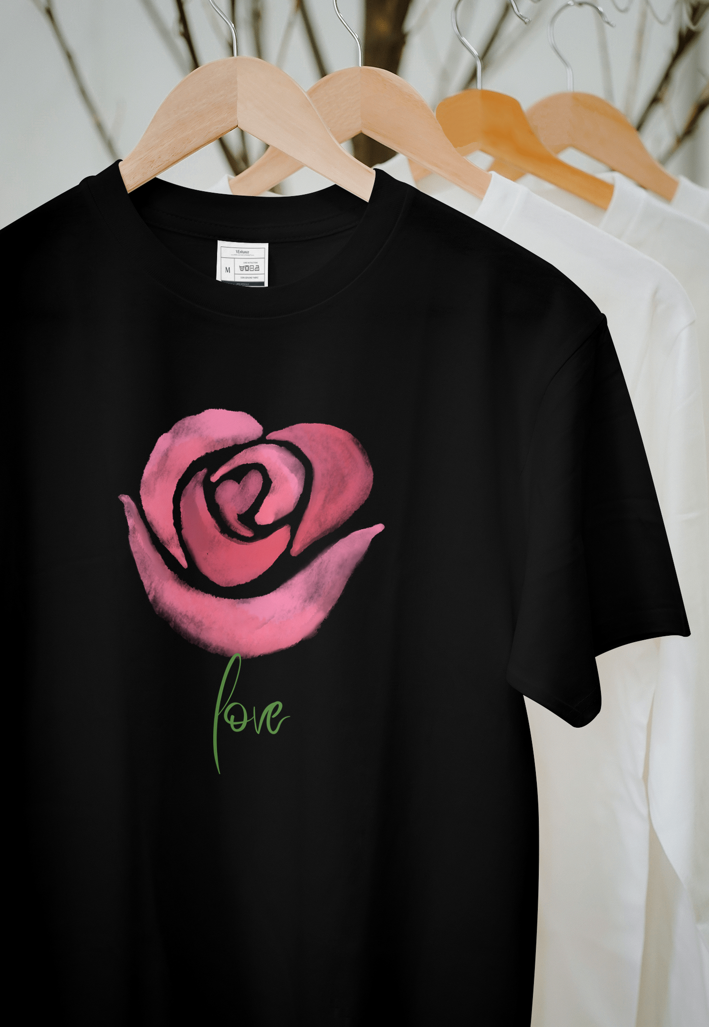 VEnhance Women's Watercolour Rose Print T-Shirt
