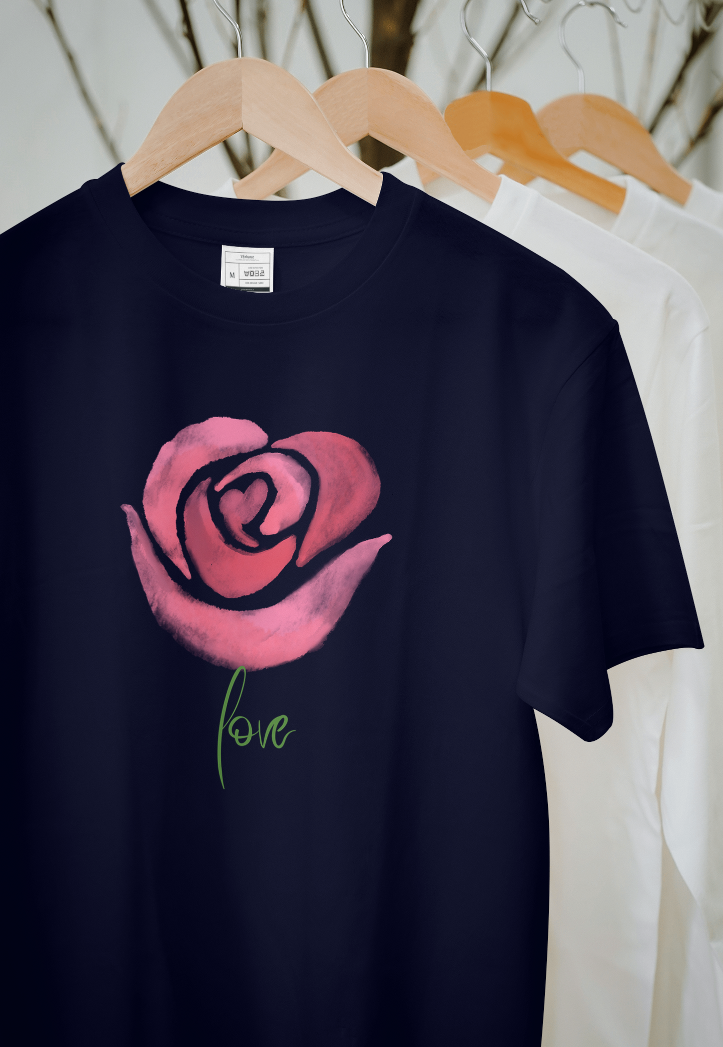 VEnhance Women's Watercolour Rose Print T-Shirt