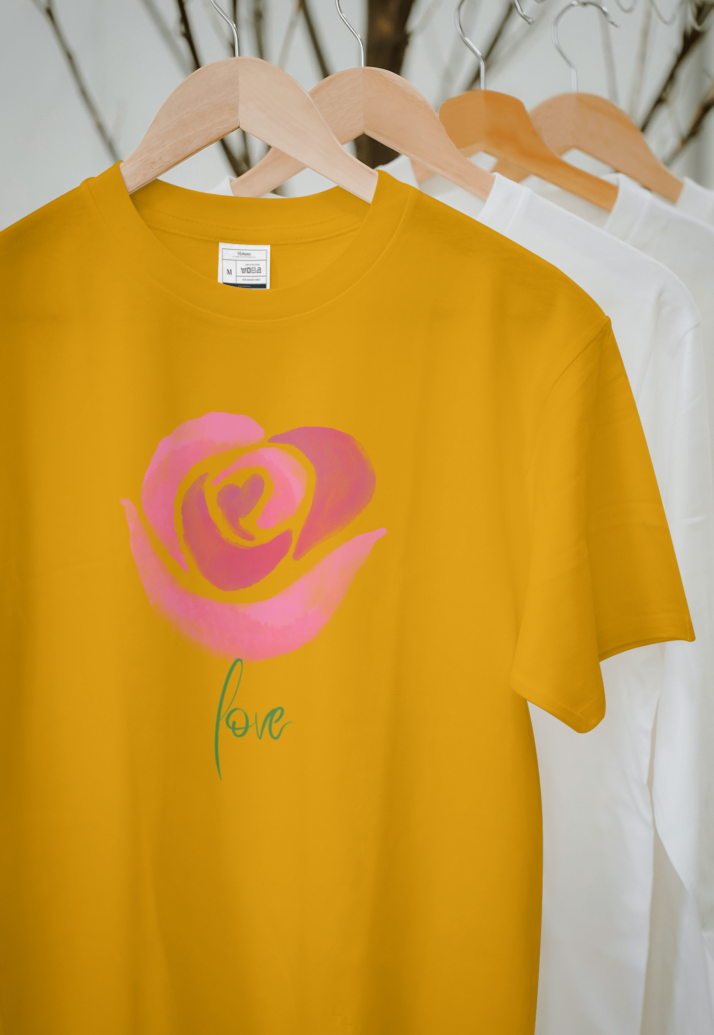 VEnhance Women's Watercolour Rose Print T-Shirt
