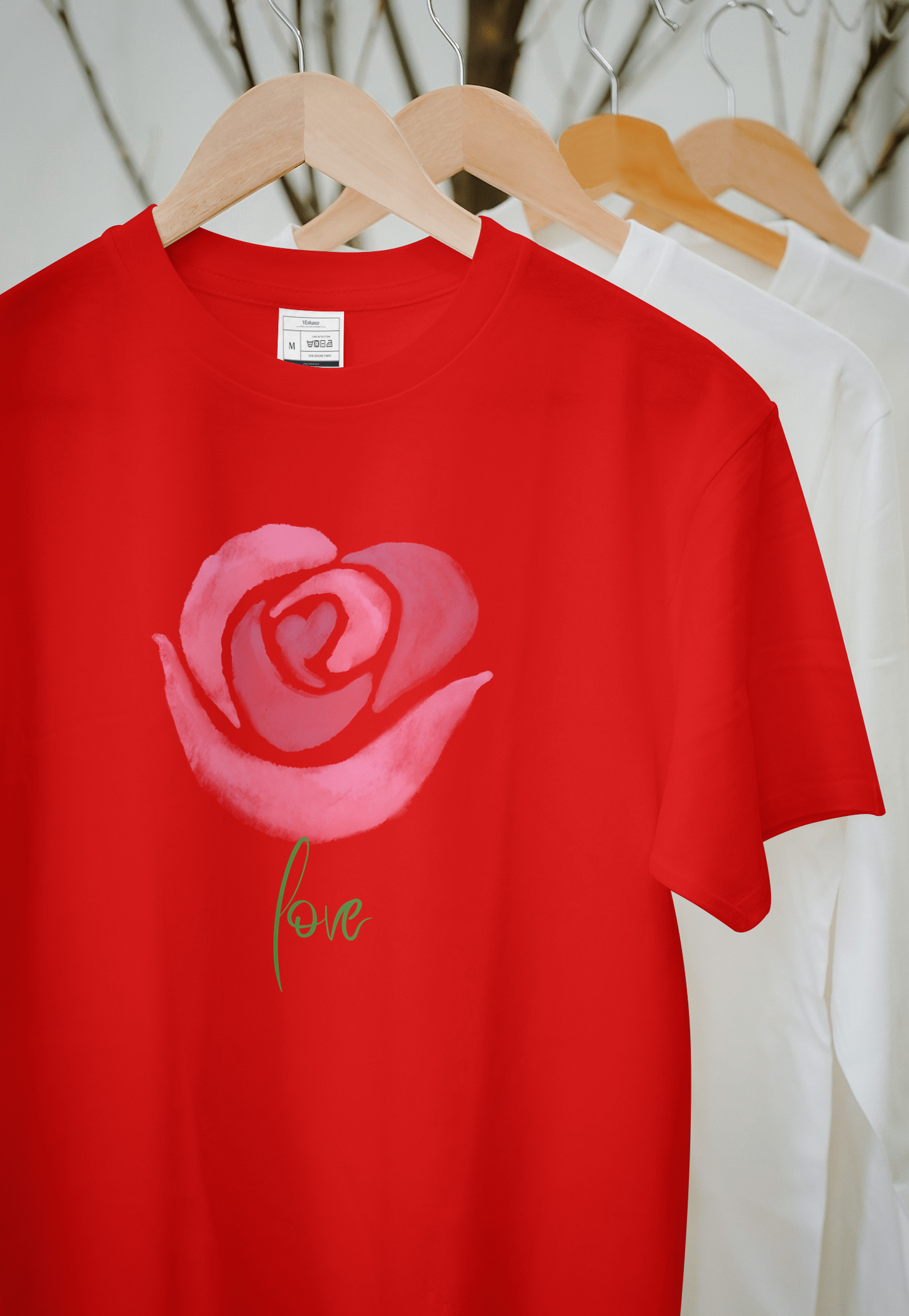 VEnhance Women's Watercolour Rose Print T-Shirt