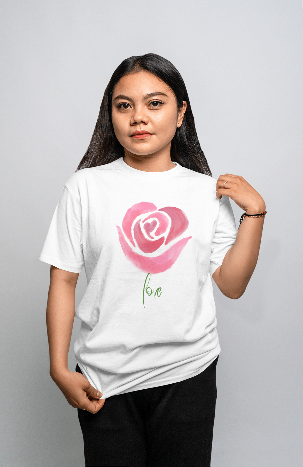 VEnhance Women's Watercolour Rose Print T-Shirt