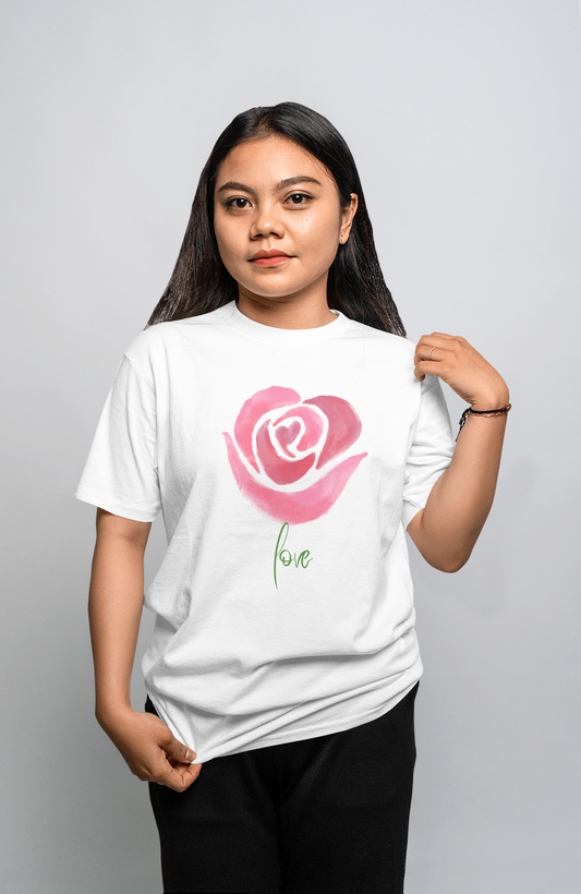 VEnhance Women's Watercolour Rose Print T-Shirt