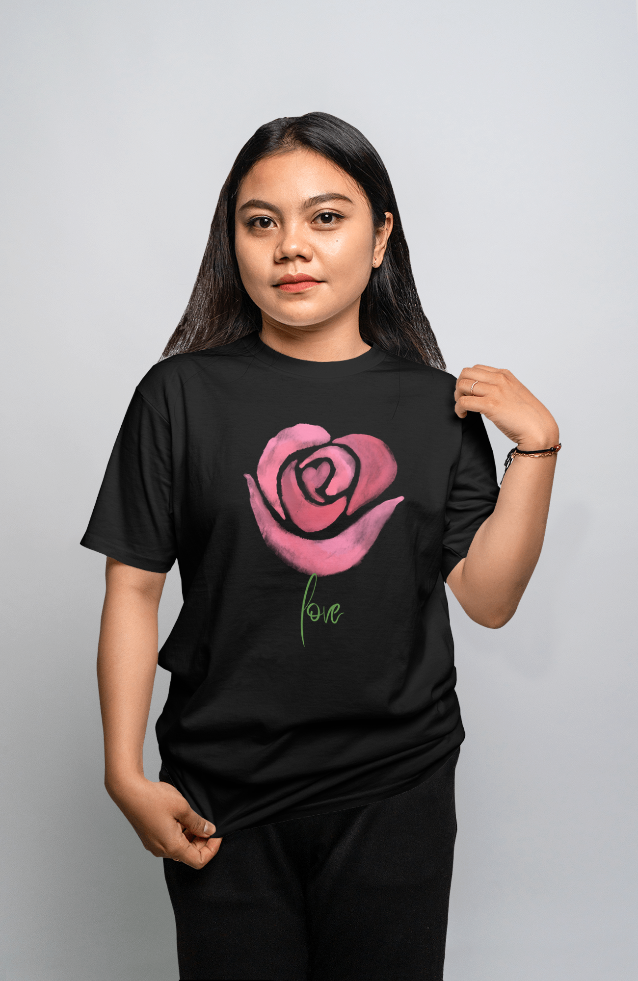 VEnhance Women's Watercolour Rose Print T-Shirt