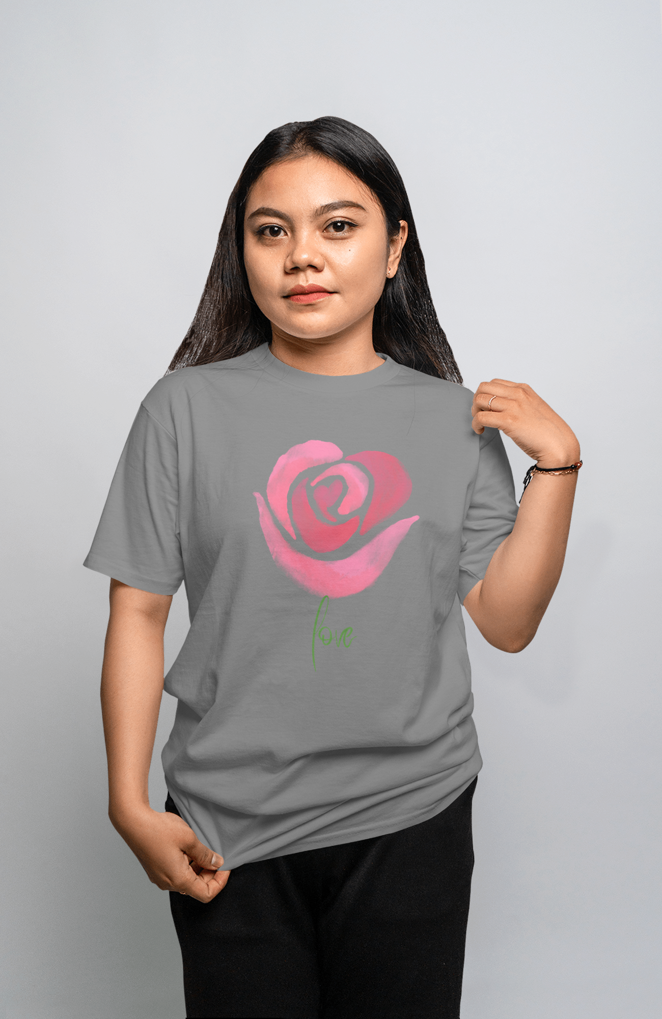 VEnhance Women's Watercolour Rose Print T-Shirt