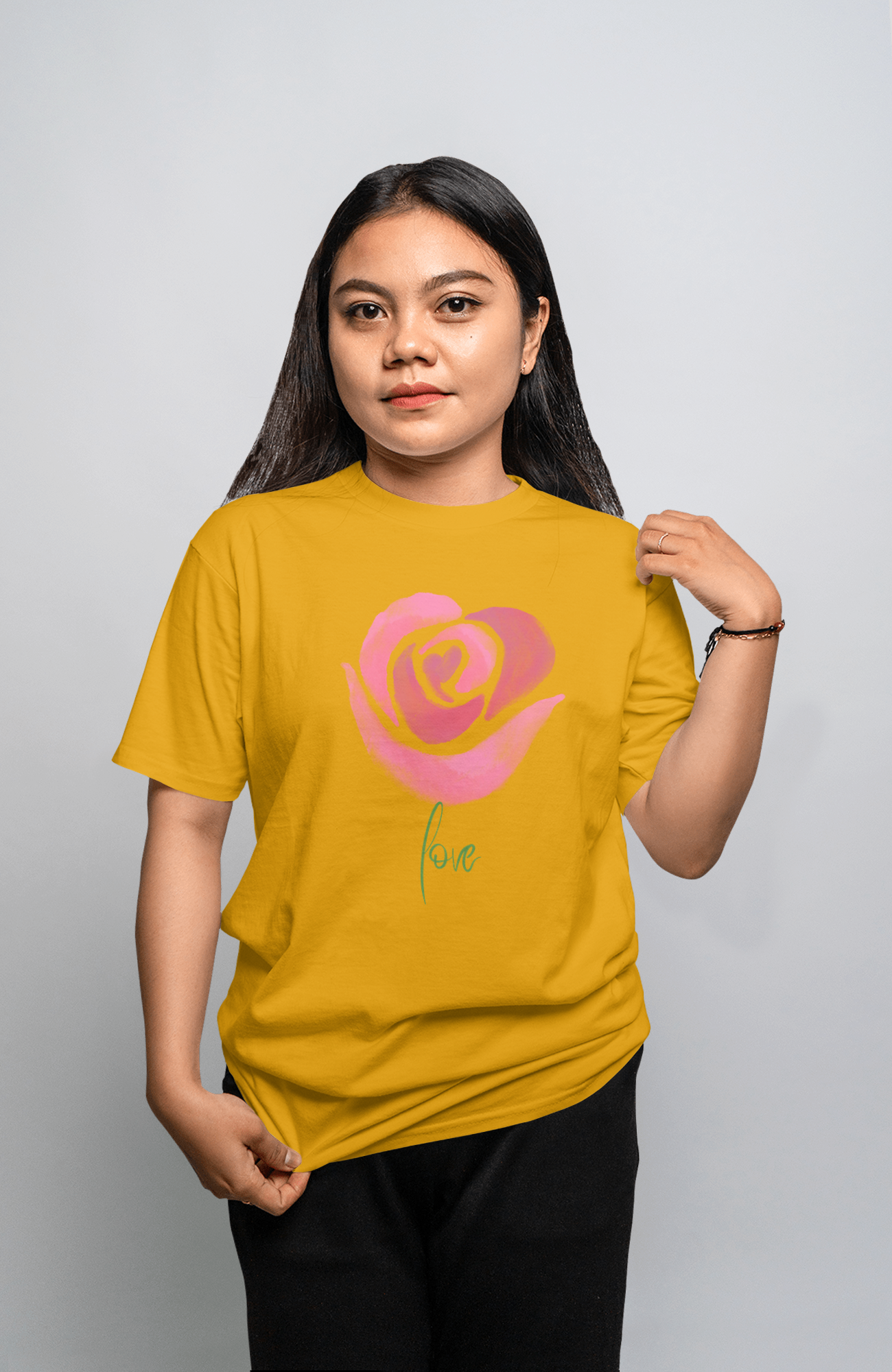 VEnhance Women's Watercolour Rose Print T-Shirt