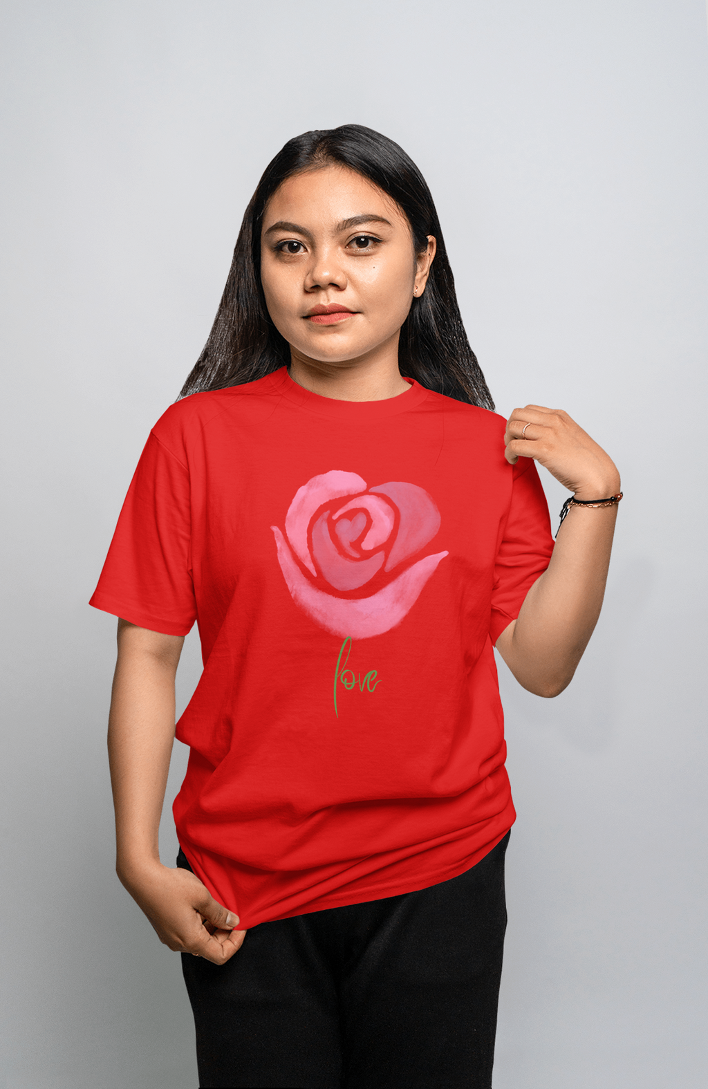 VEnhance Women's Watercolour Rose Print T-Shirt