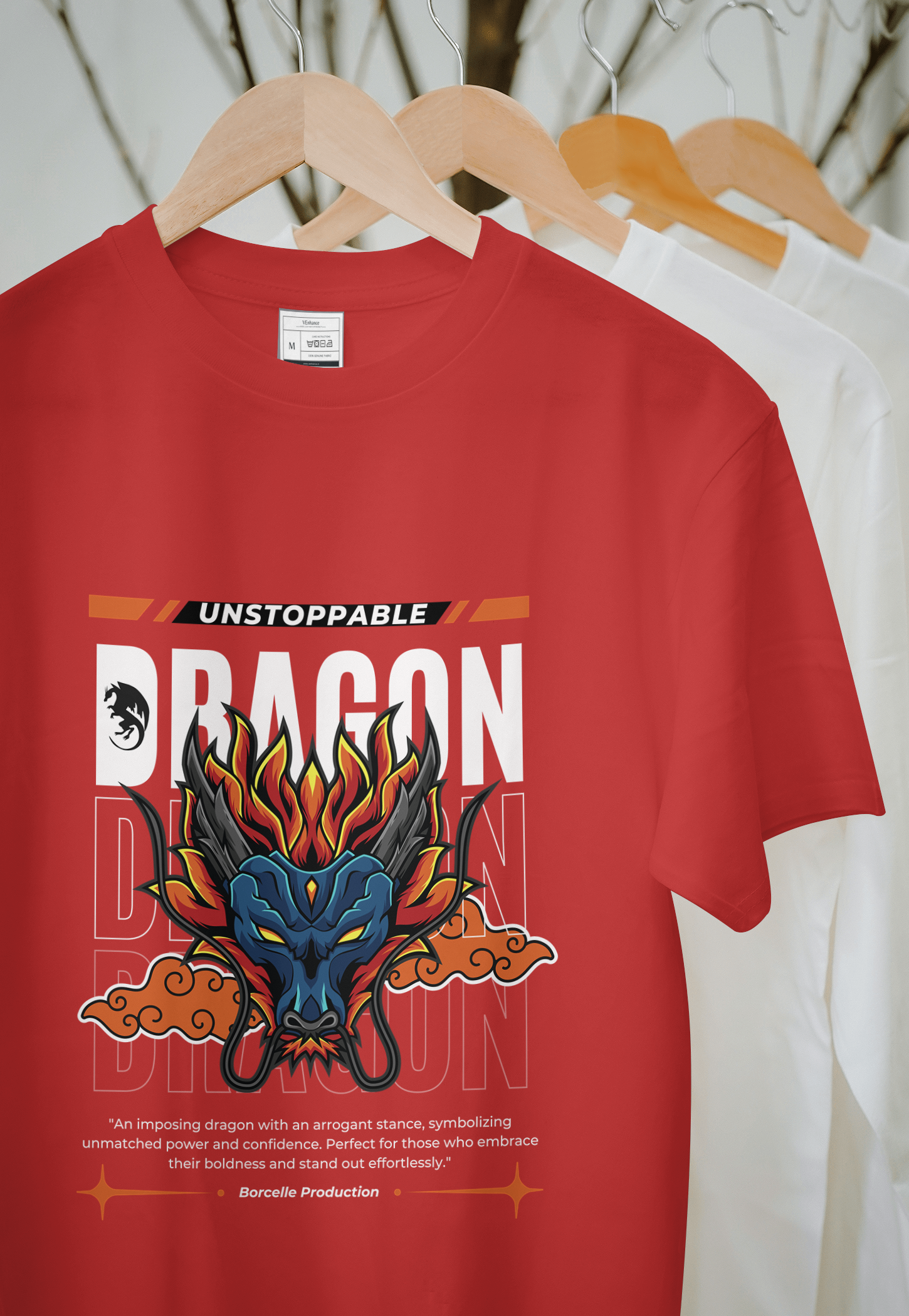 VEnhance Mens T-Shirt Unstoppable Dragon Graphic T-Shirt, Black Cotton, Streetwear Design Round Neck