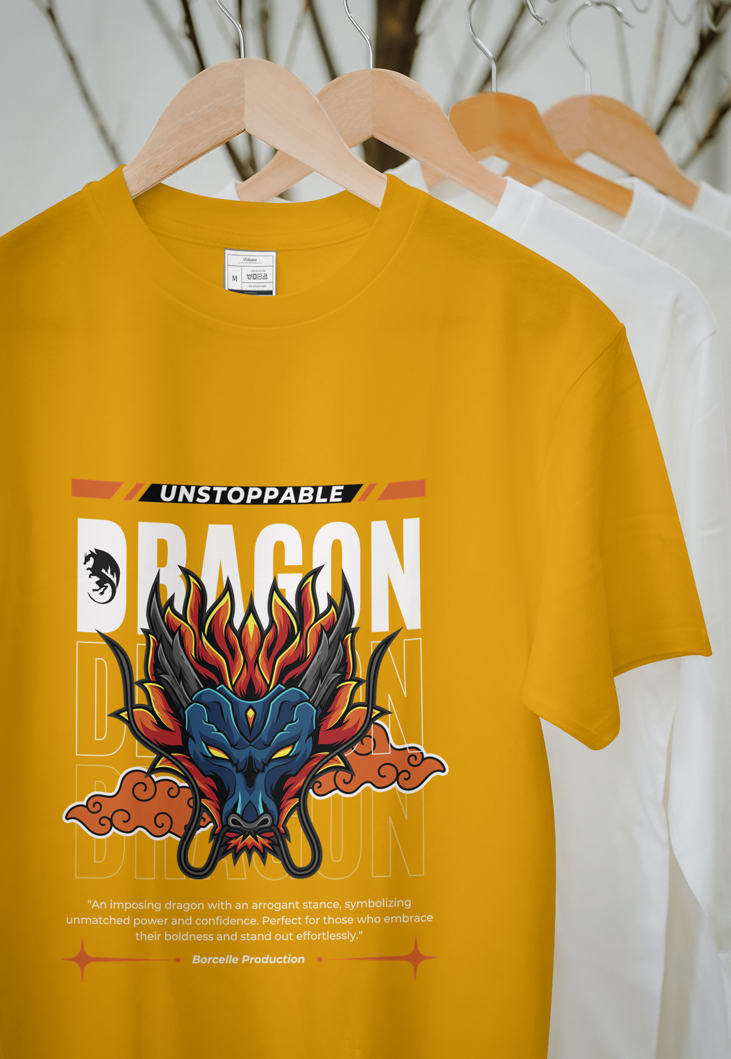 VEnhance Mens T-Shirt Unstoppable Dragon Graphic T-Shirt, Black Cotton, Streetwear Design Round Neck