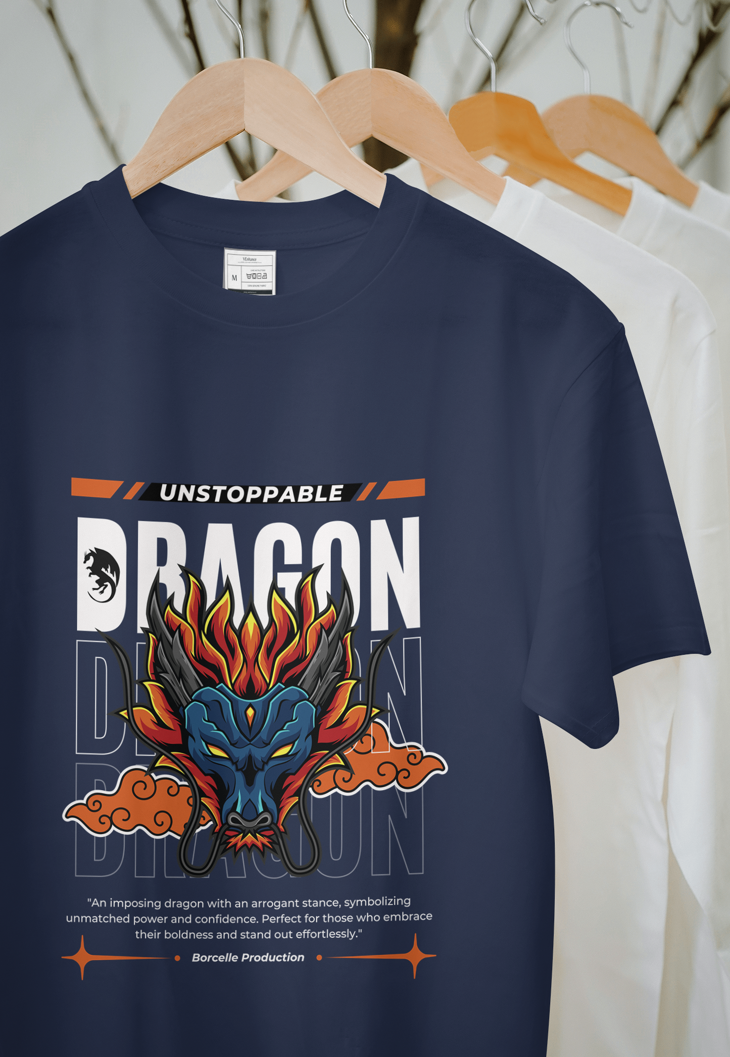 VEnhance Mens T-Shirt Unstoppable Dragon Graphic T-Shirt, Black Cotton, Streetwear Design Round Neck