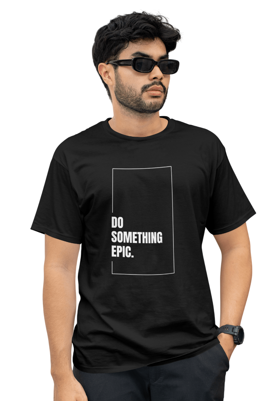 VEnhance Mens T-Shirt Motivational Graphic T-Shirt, Do Something Epic Print, Black, Cotton, Short Sleeve