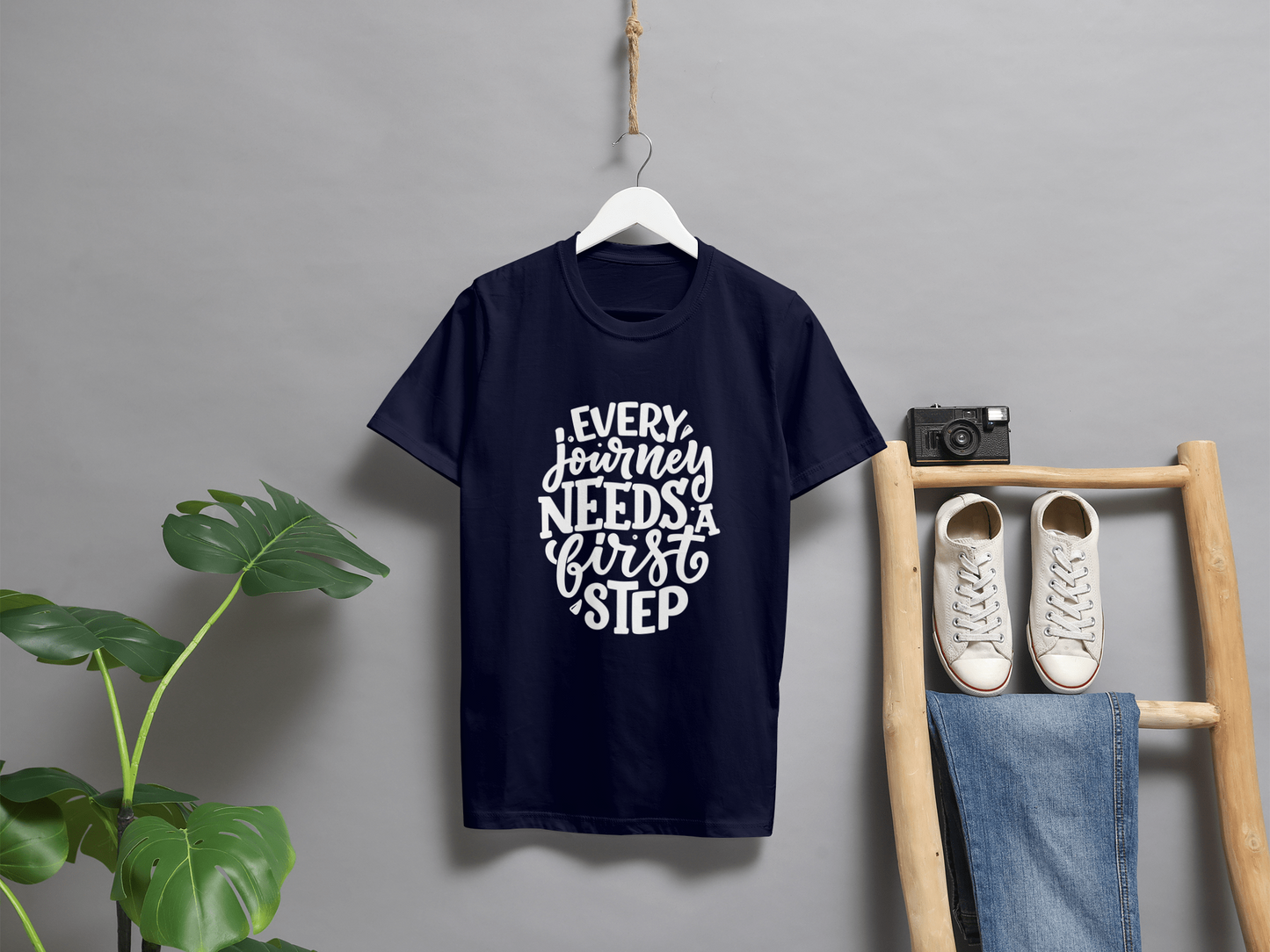 VEnahance Men's T-Shirt Inspirational Quote, Every Journey Needs a First Step, Red Cotton, Unisex Casual Short Sleeve