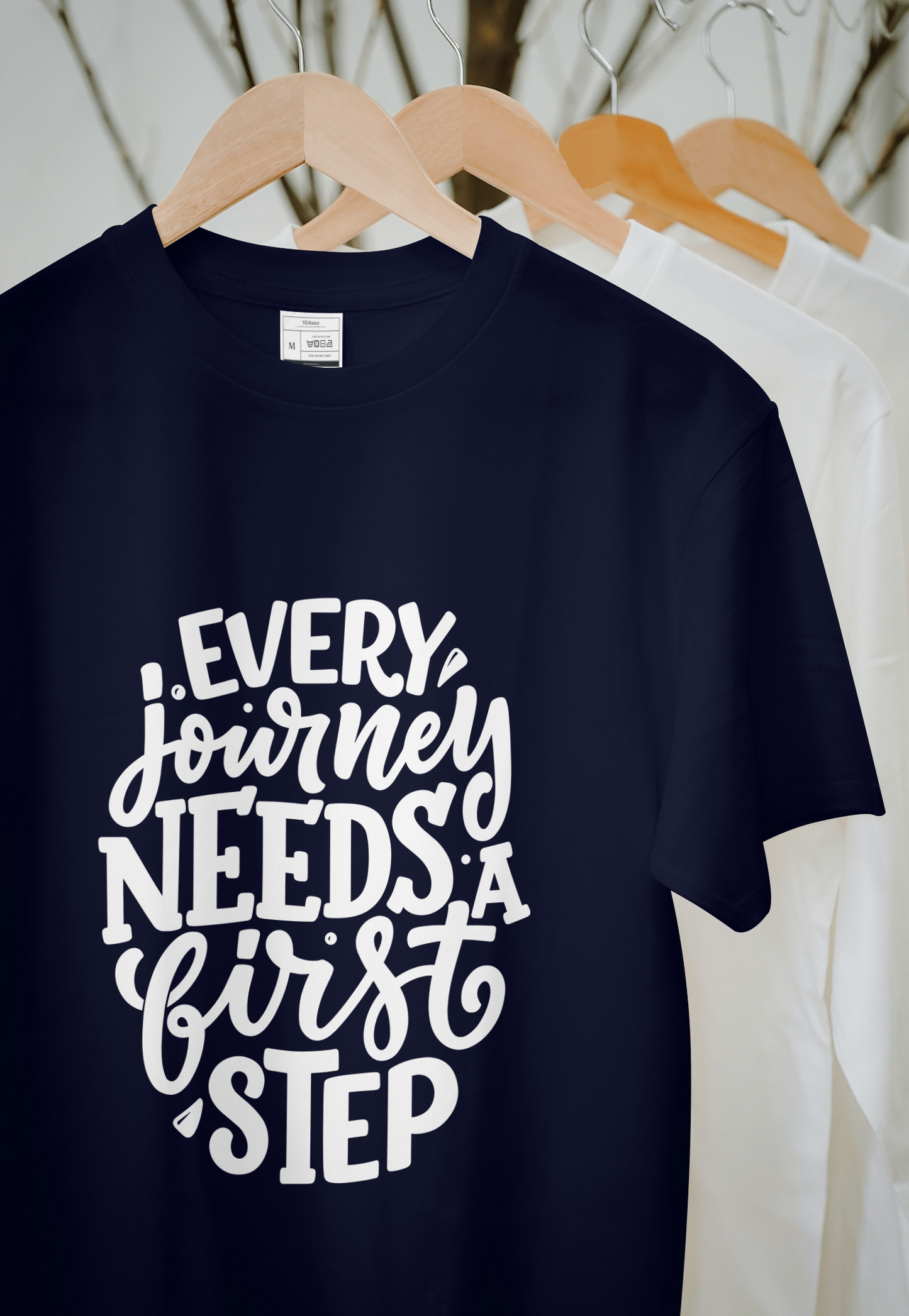 VEnahance Men's T-Shirt Inspirational Quote, Every Journey Needs a First Step, Red Cotton, Unisex Casual Short Sleeve