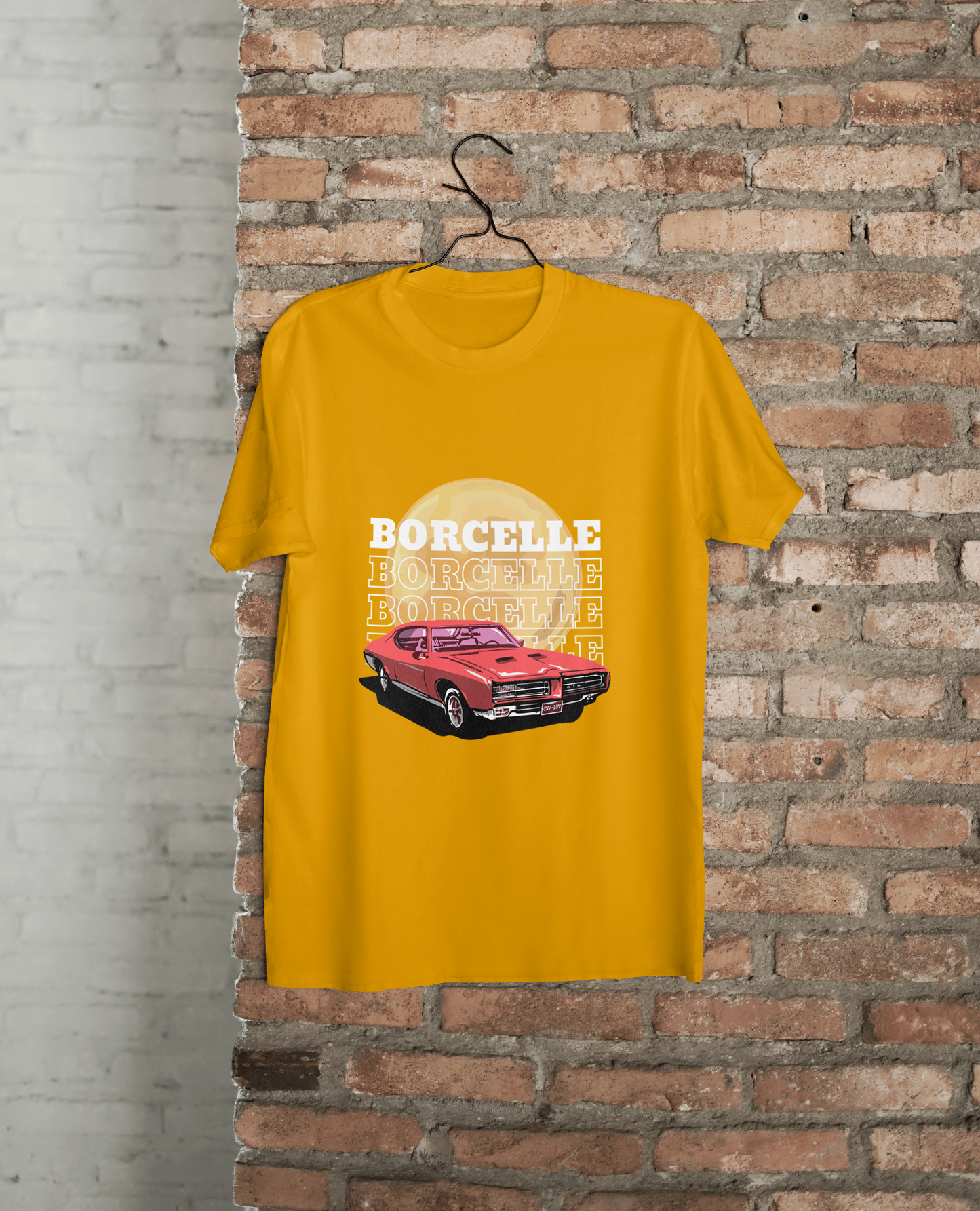 Classic Car Borcelle Graphic T-Shirt, Navy Blue, Vintage Muscle Car Design, Cotton Casual Wear