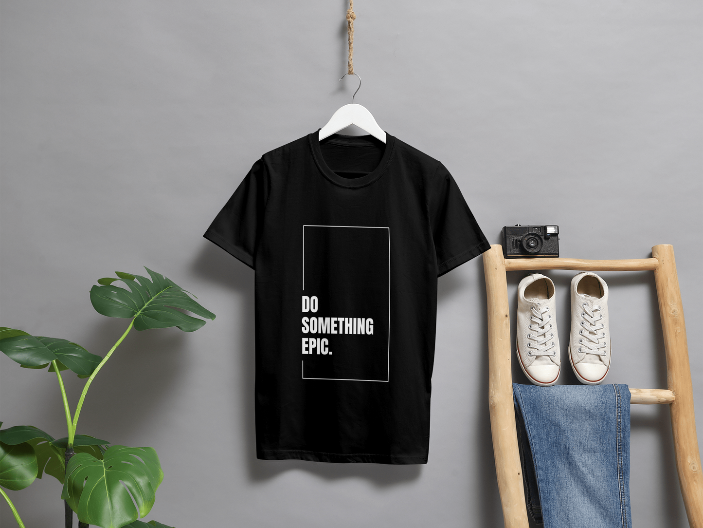 VEnhance Mens T-Shirt Motivational Graphic T-Shirt, Do Something Epic Print, Black, Cotton, Short Sleeve