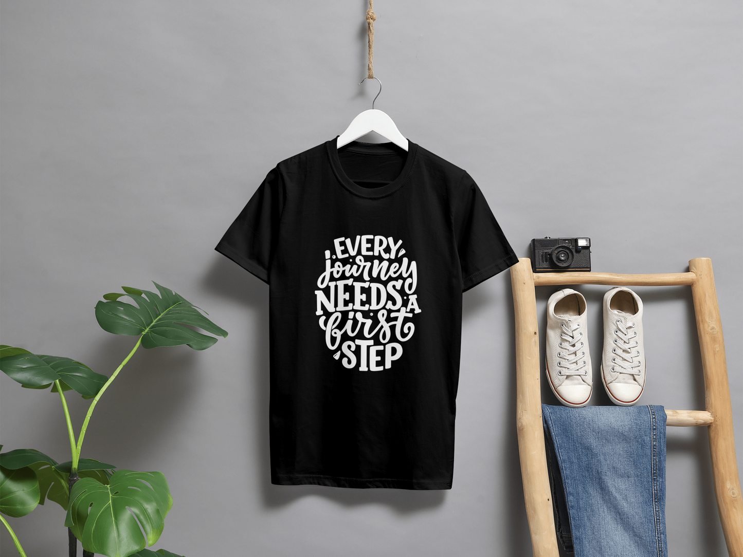 VEnahance Men's T-Shirt Inspirational Quote, Every Journey Needs a First Step, Red Cotton, Unisex Casual Short Sleeve