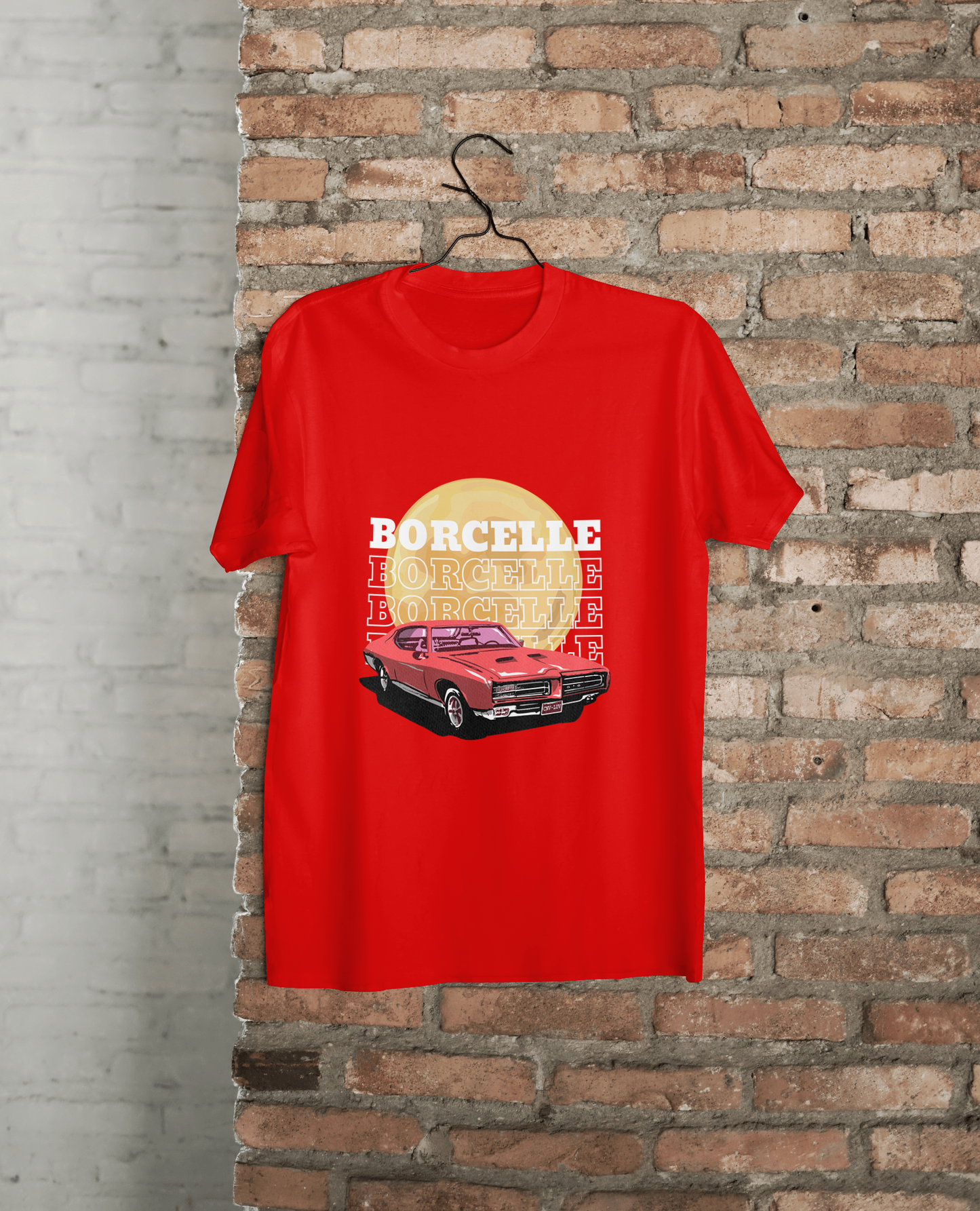 Classic Car Borcelle Graphic T-Shirt, Navy Blue, Vintage Muscle Car Design, Cotton Casual Wear