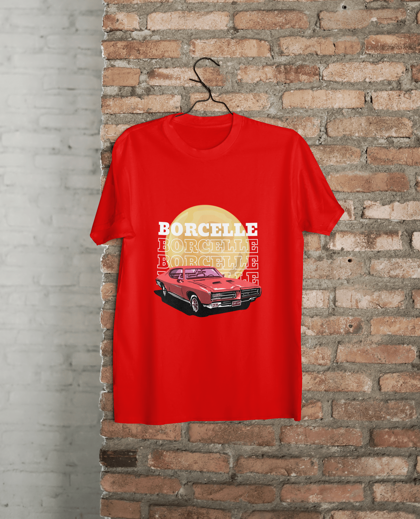 Classic Car Borcelle Graphic T-Shirt, Navy Blue, Vintage Muscle Car Design, Cotton Casual Wear