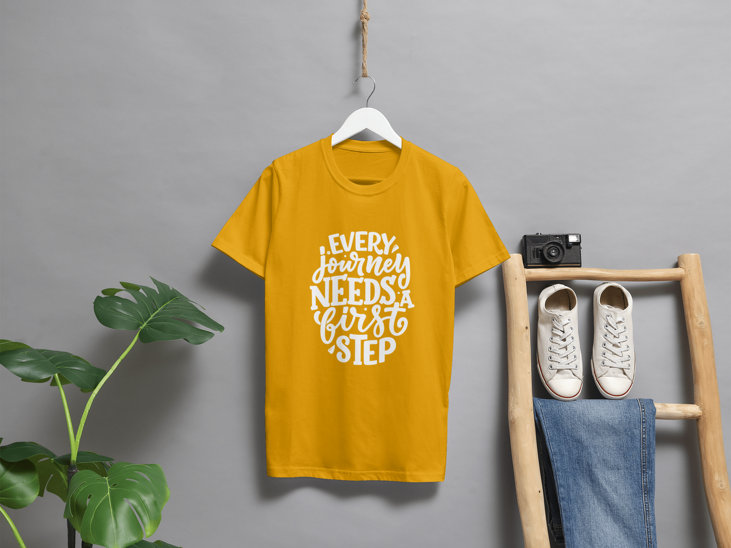 VEnahance Men's T-Shirt Inspirational Quote, Every Journey Needs a First Step, Red Cotton, Unisex Casual Short Sleeve