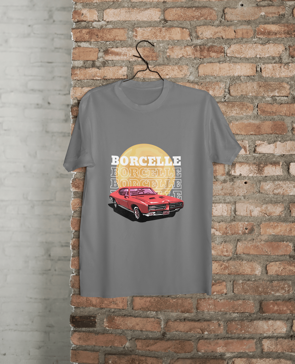 Classic Car Borcelle Graphic T-Shirt, Navy Blue, Vintage Muscle Car Design, Cotton Casual Wear