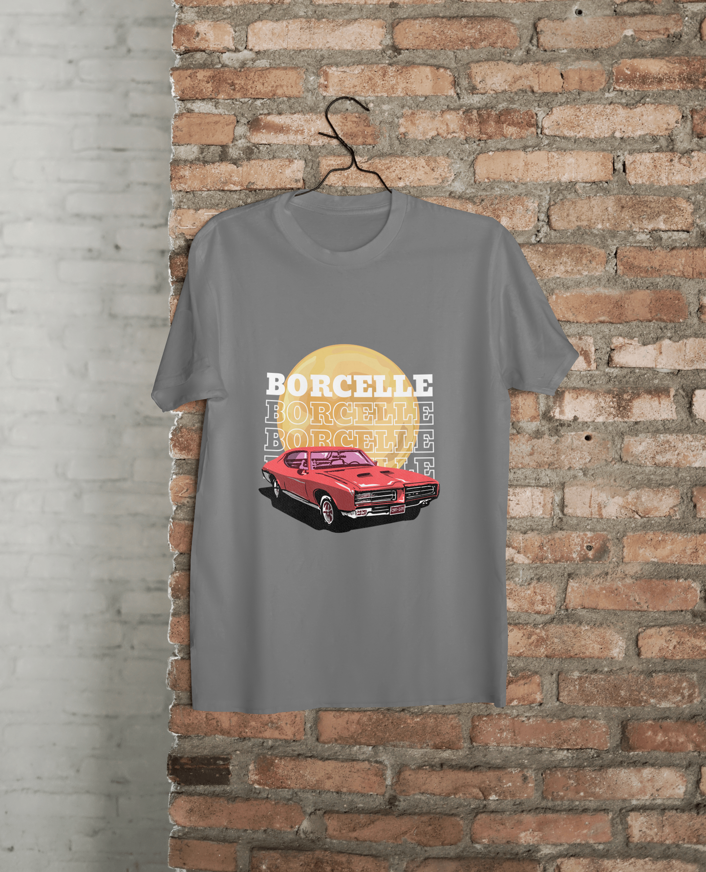 Classic Car Borcelle Graphic T-Shirt, Navy Blue, Vintage Muscle Car Design, Cotton Casual Wear