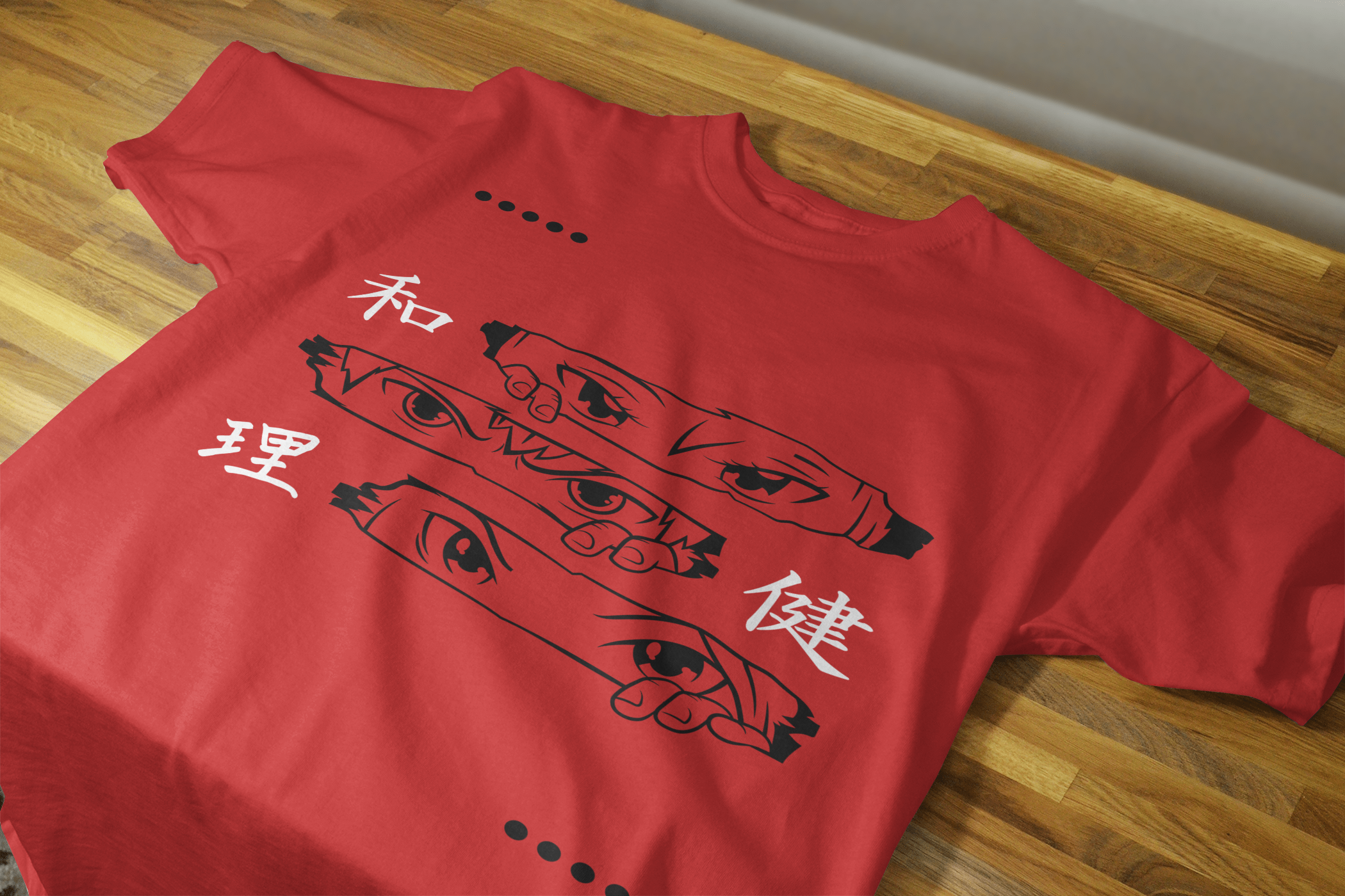 VEnhance Men's T-Shirt Anime Eyes Graphic T-Shirt, Japanese Characters Print, Red Cotton, Casual Wear