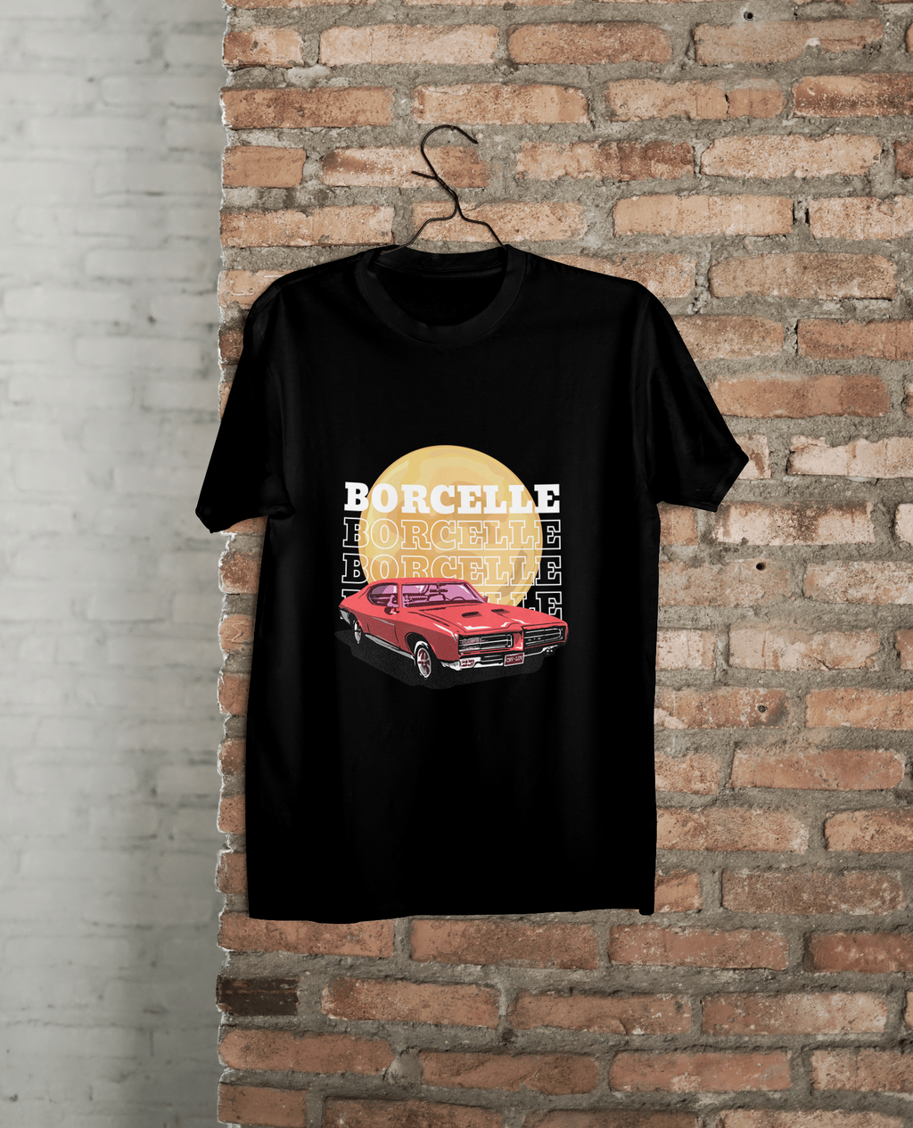 Classic Car Borcelle Graphic T-Shirt, Navy Blue, Vintage Muscle Car Design, Cotton Casual Wear