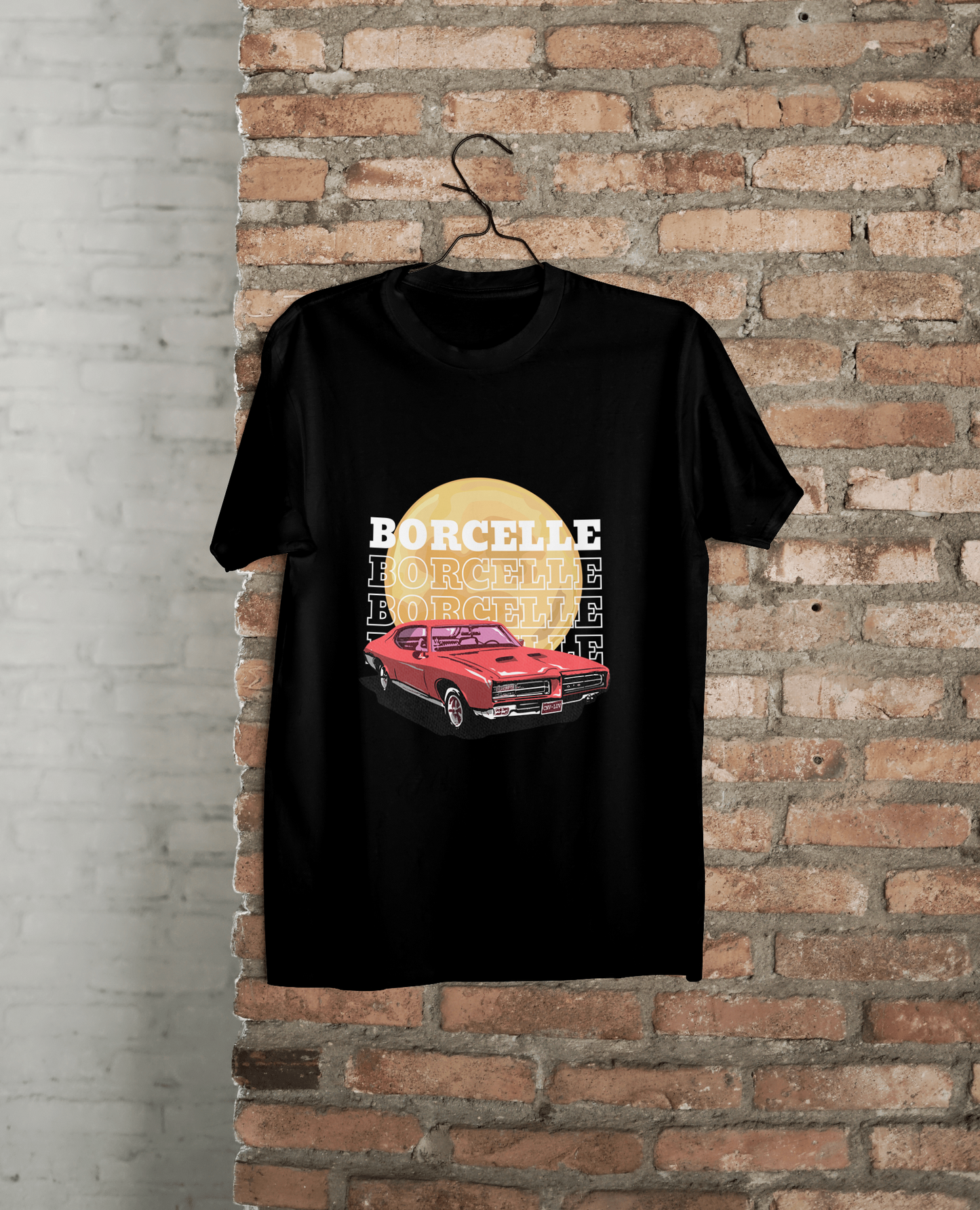 Classic Car Borcelle Graphic T-Shirt, Navy Blue, Vintage Muscle Car Design, Cotton Casual Wear
