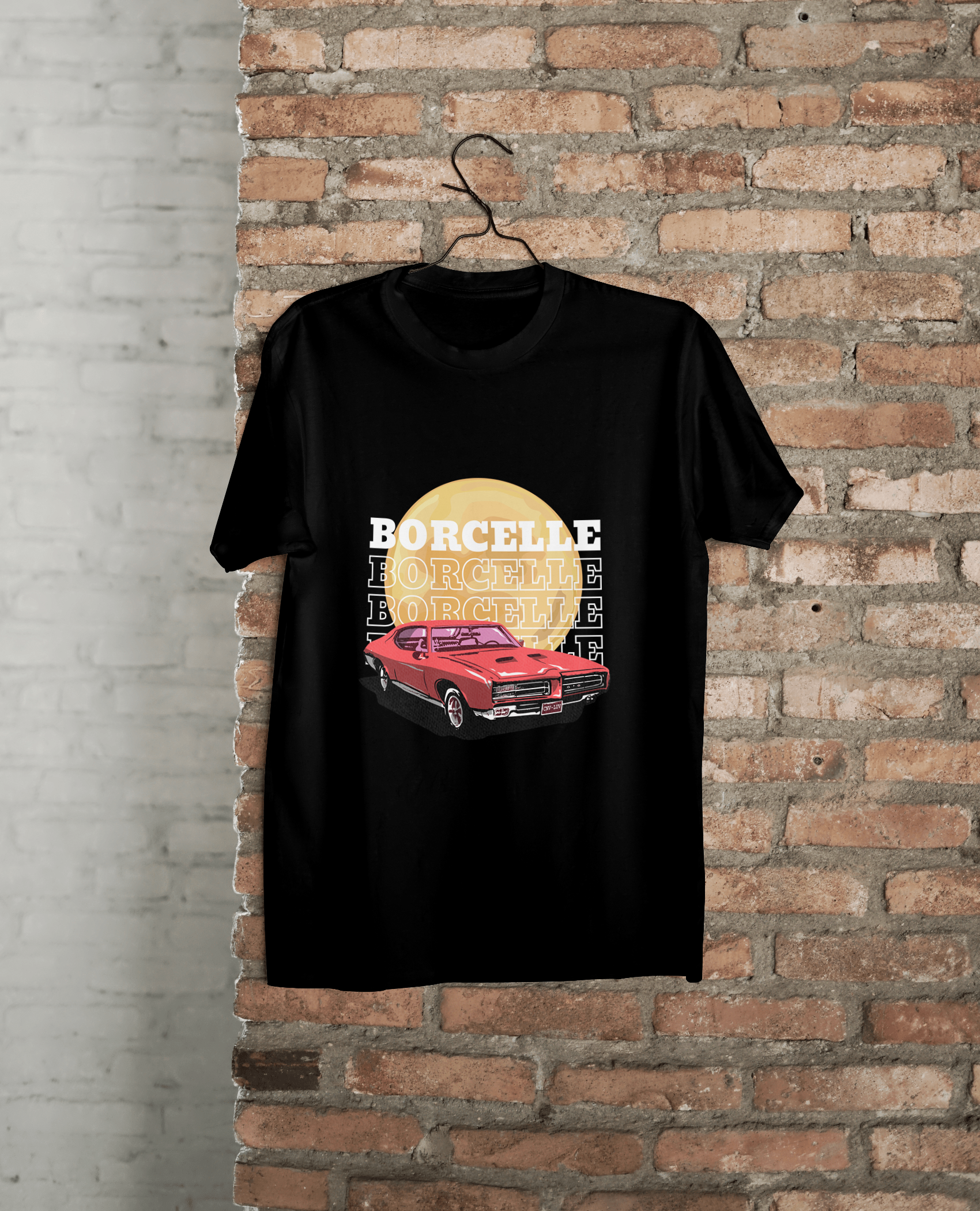 Classic Car Borcelle Graphic T-Shirt, Navy Blue, Vintage Muscle Car Design, Cotton Casual Wear