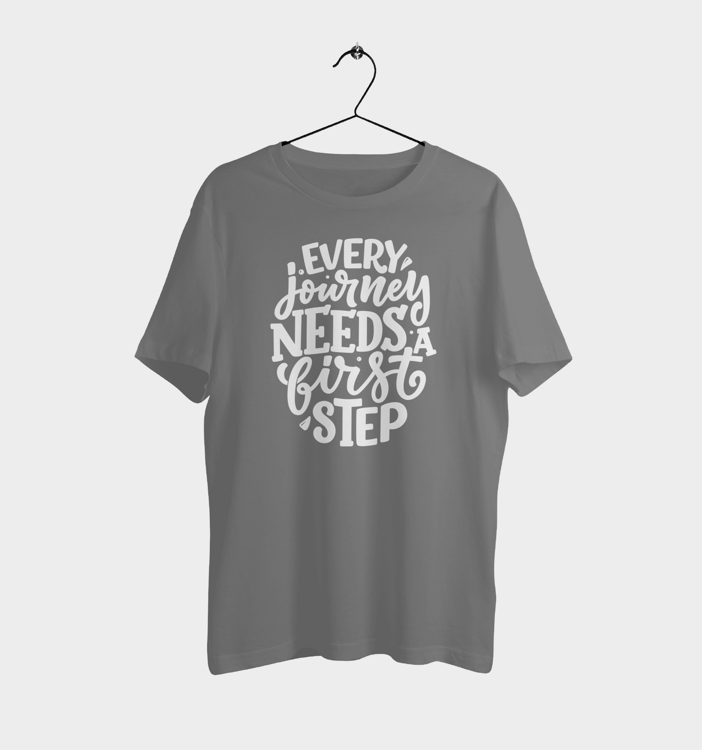 VEnahance Men's T-Shirt Inspirational Quote, Every Journey Needs a First Step, Red Cotton, Unisex Casual Short Sleeve